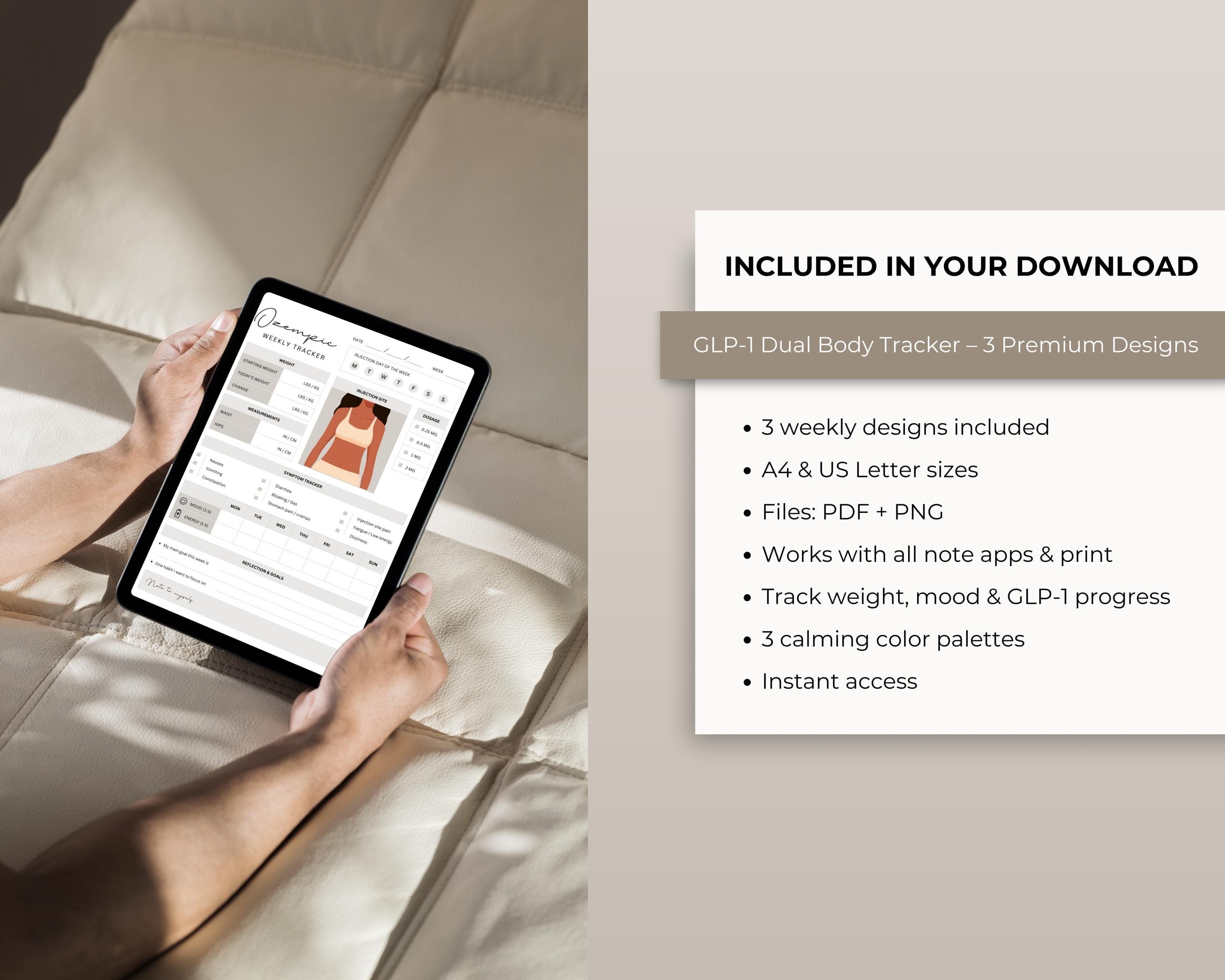 GLP-1 Weight Loss Tracker | Injection & Side Effects Journal (Digital Download)