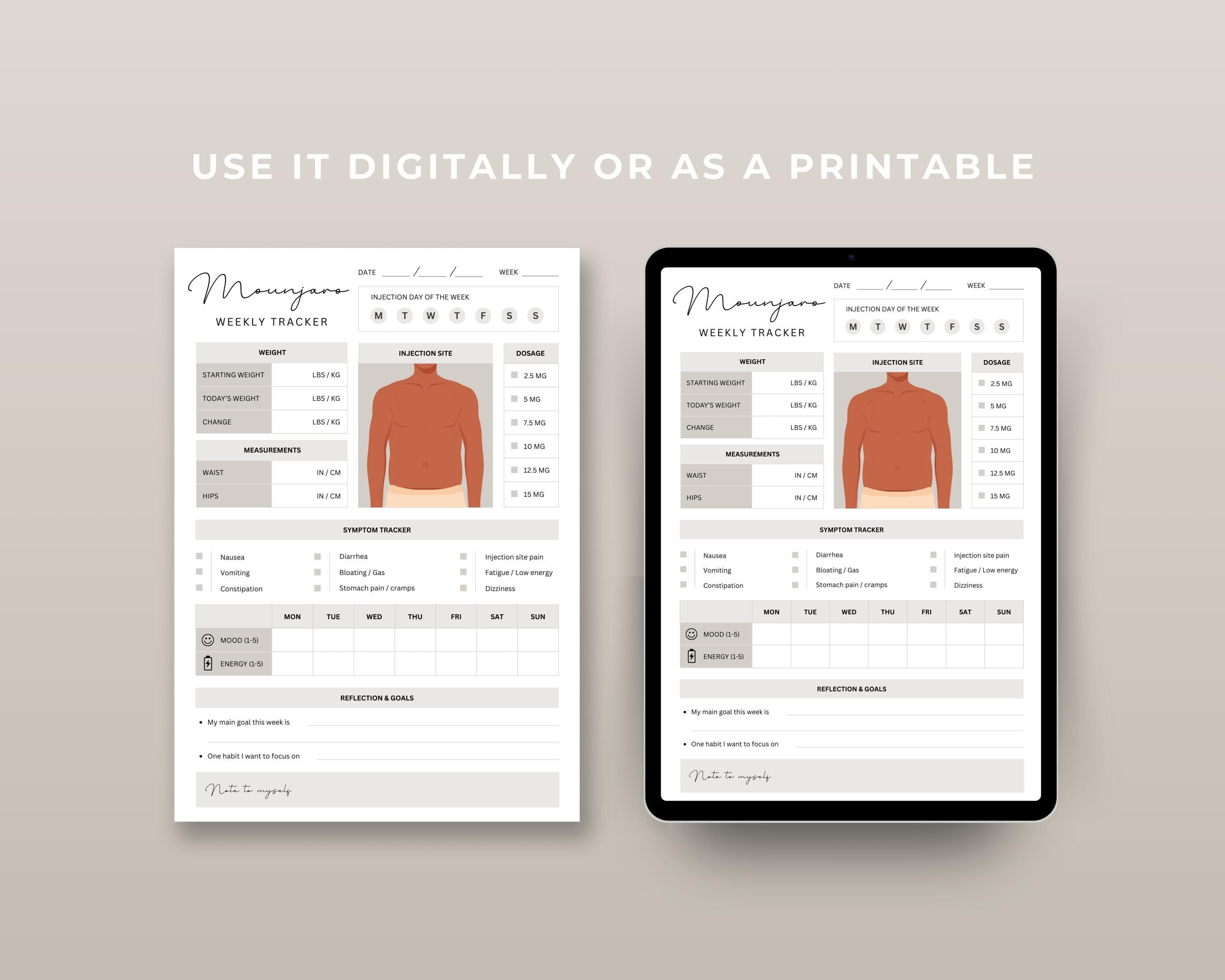 GLP-1 Weight Loss Tracker | Injection & Side Effects Journal (Digital Download)