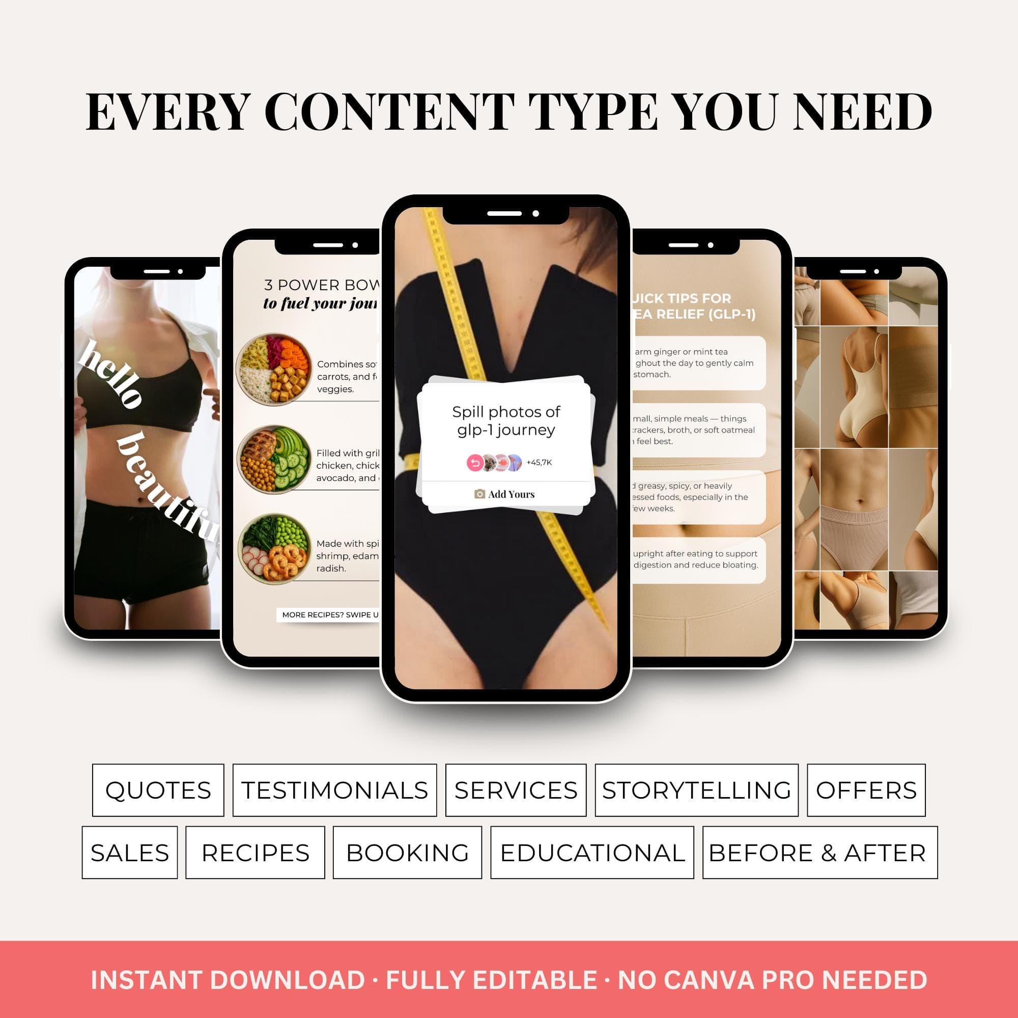 Semaglutide Weight Loss Reels, Nurse Injector Instagram Templates (Canva Designs)