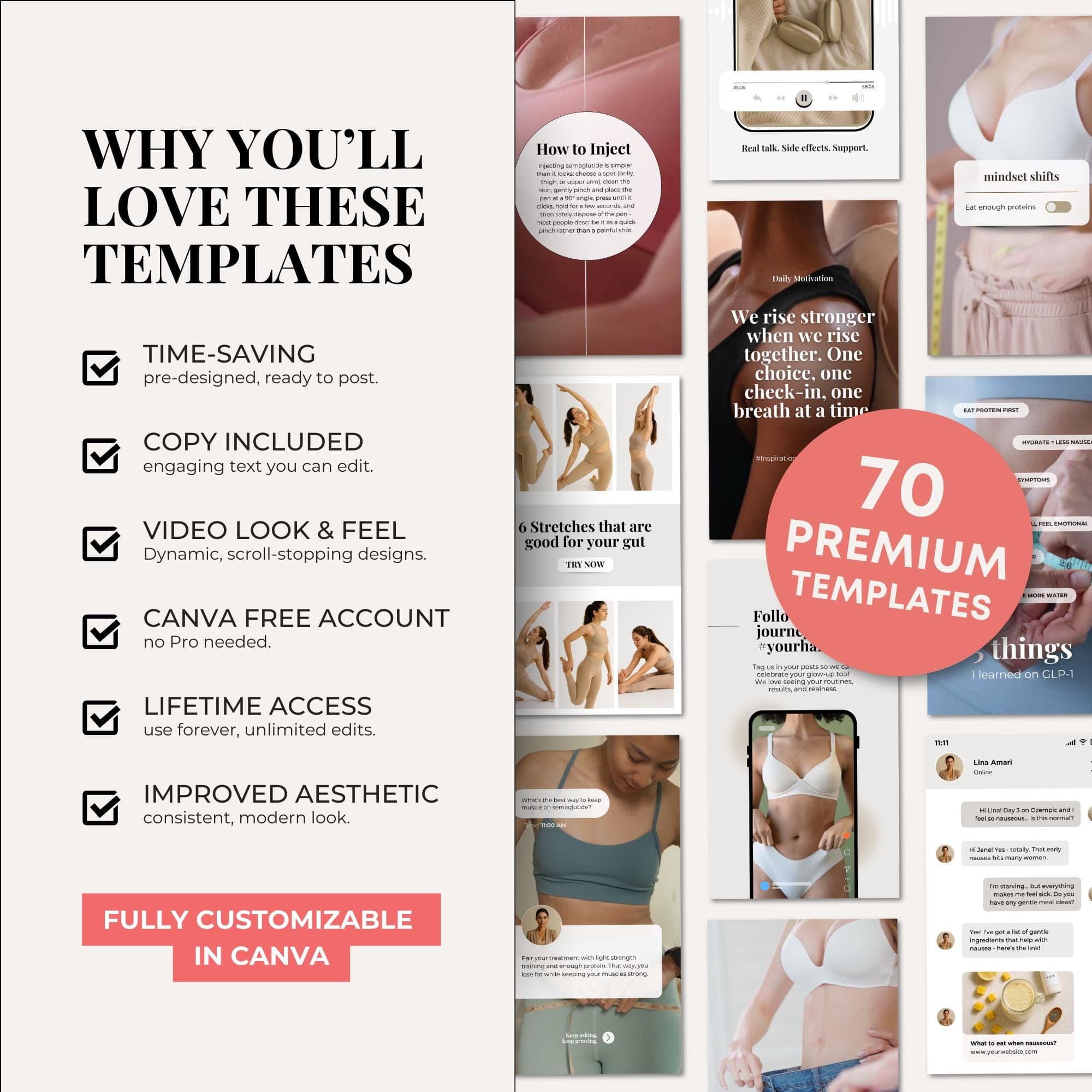 Semaglutide Weight Loss Reels, Nurse Injector Instagram Templates (Canva Designs)