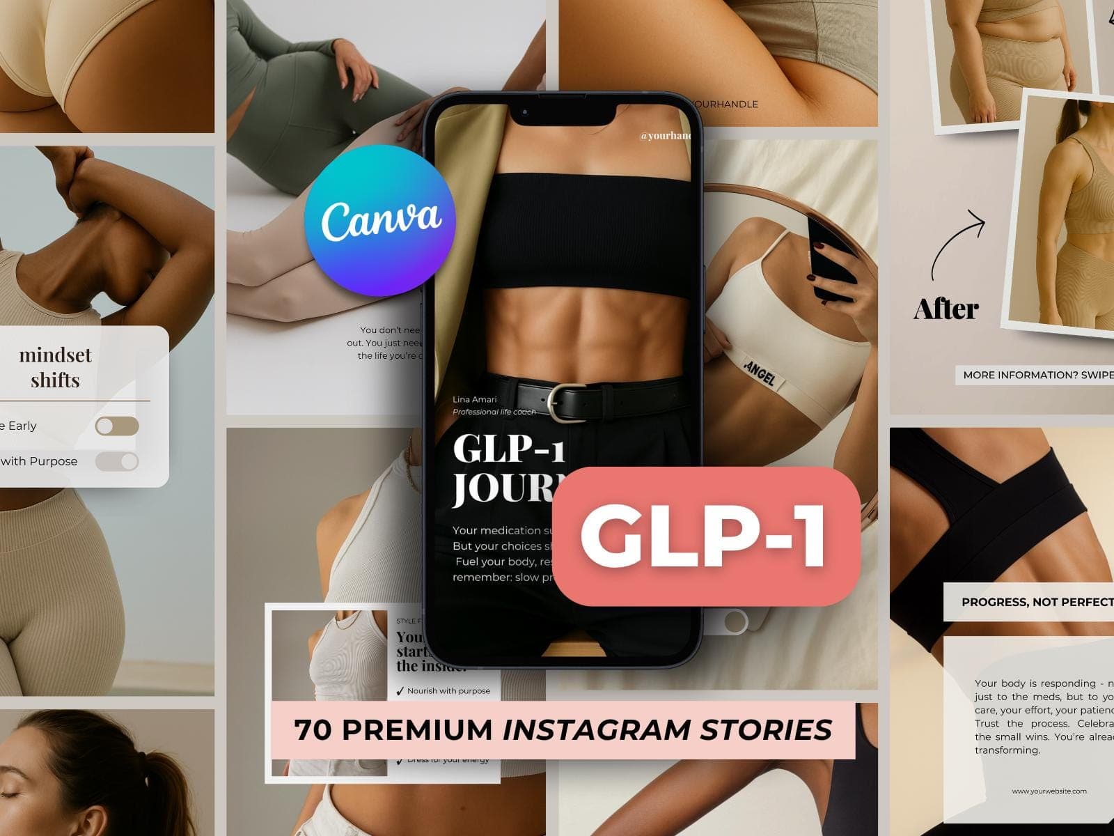 GLP-1 Weight Loss Instagram Templates, Social Media Stories (Canva)