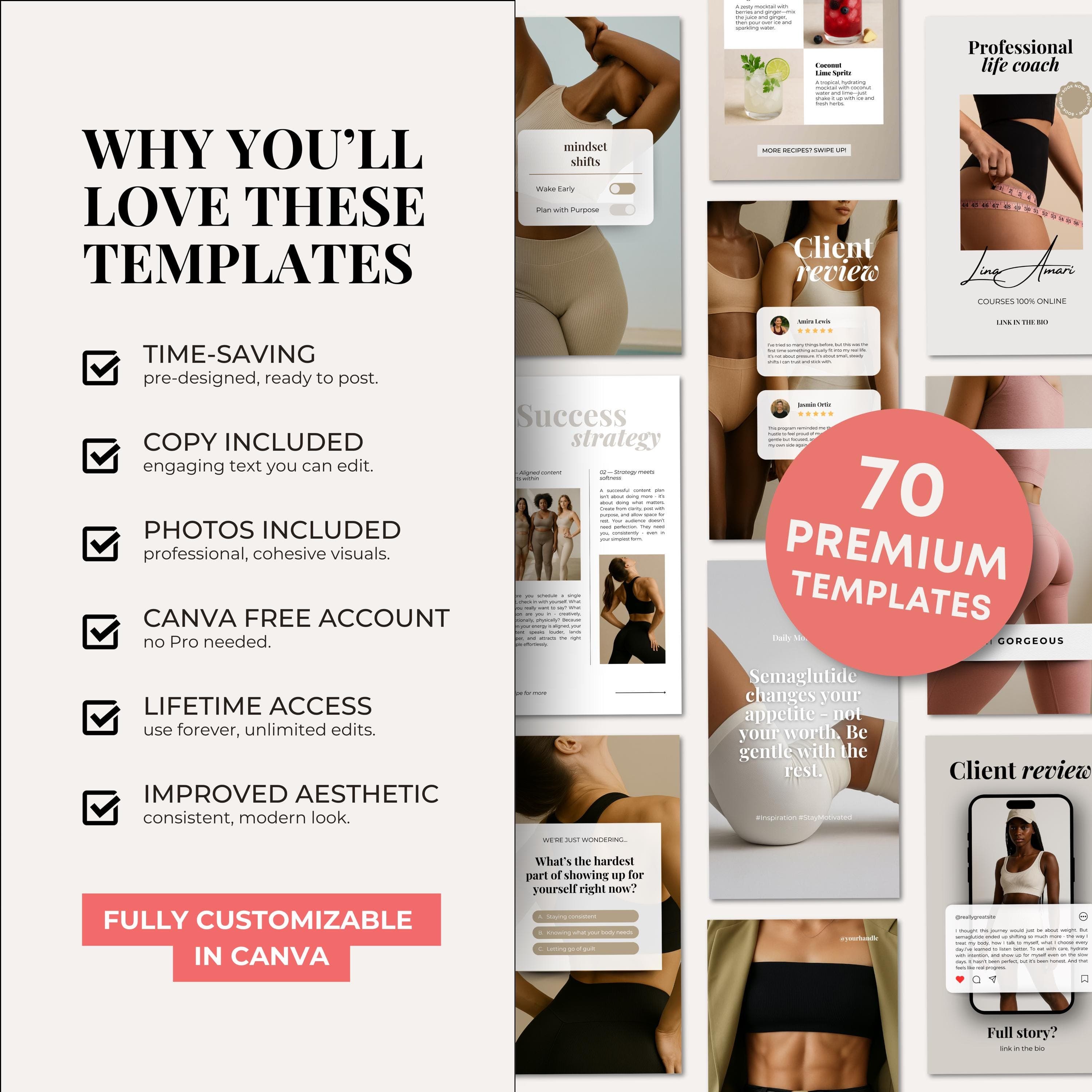GLP-1 Weight Loss Instagram Templates, Social Media Stories (Canva)