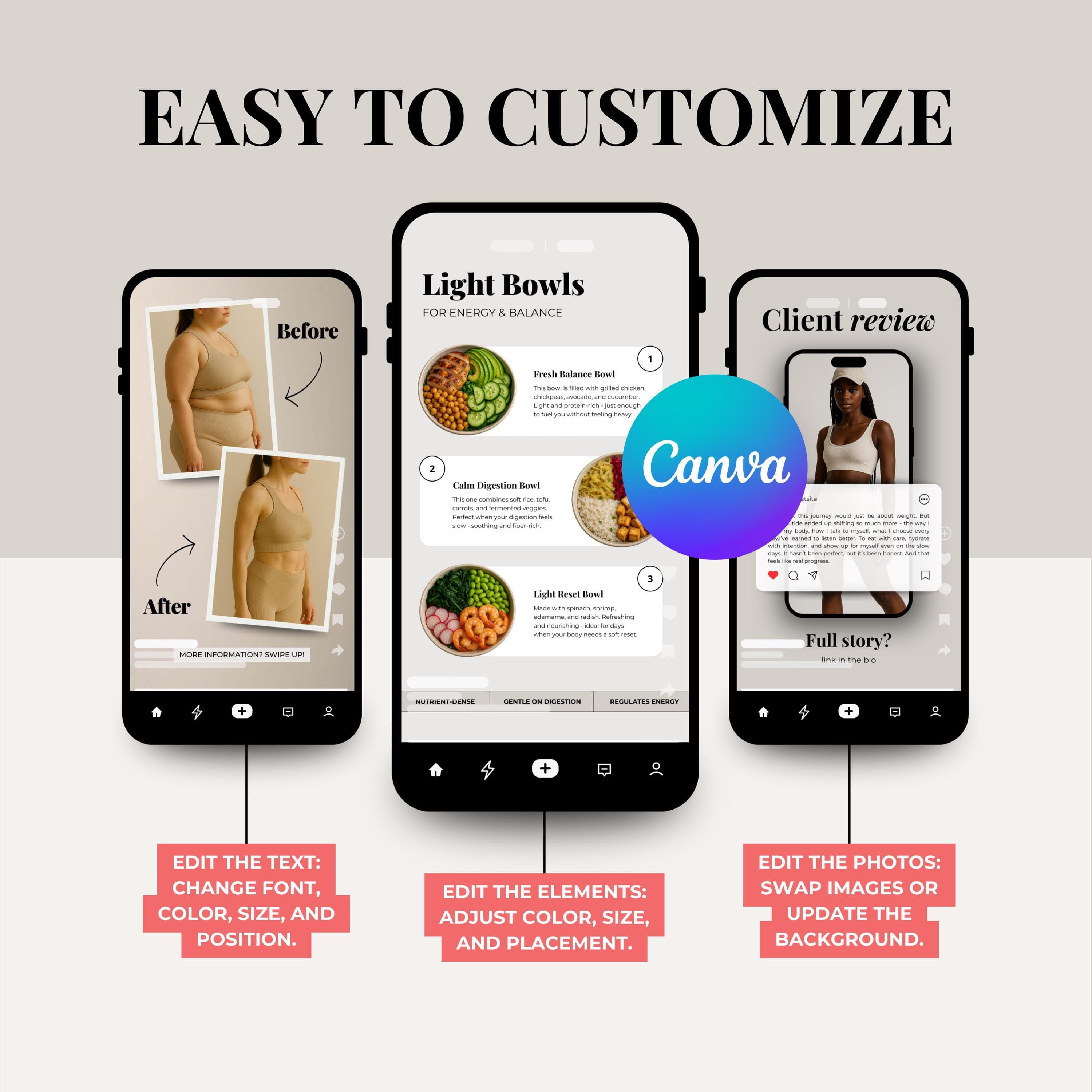 GLP-1 Weight Loss Instagram Templates, Social Media Stories (Canva)