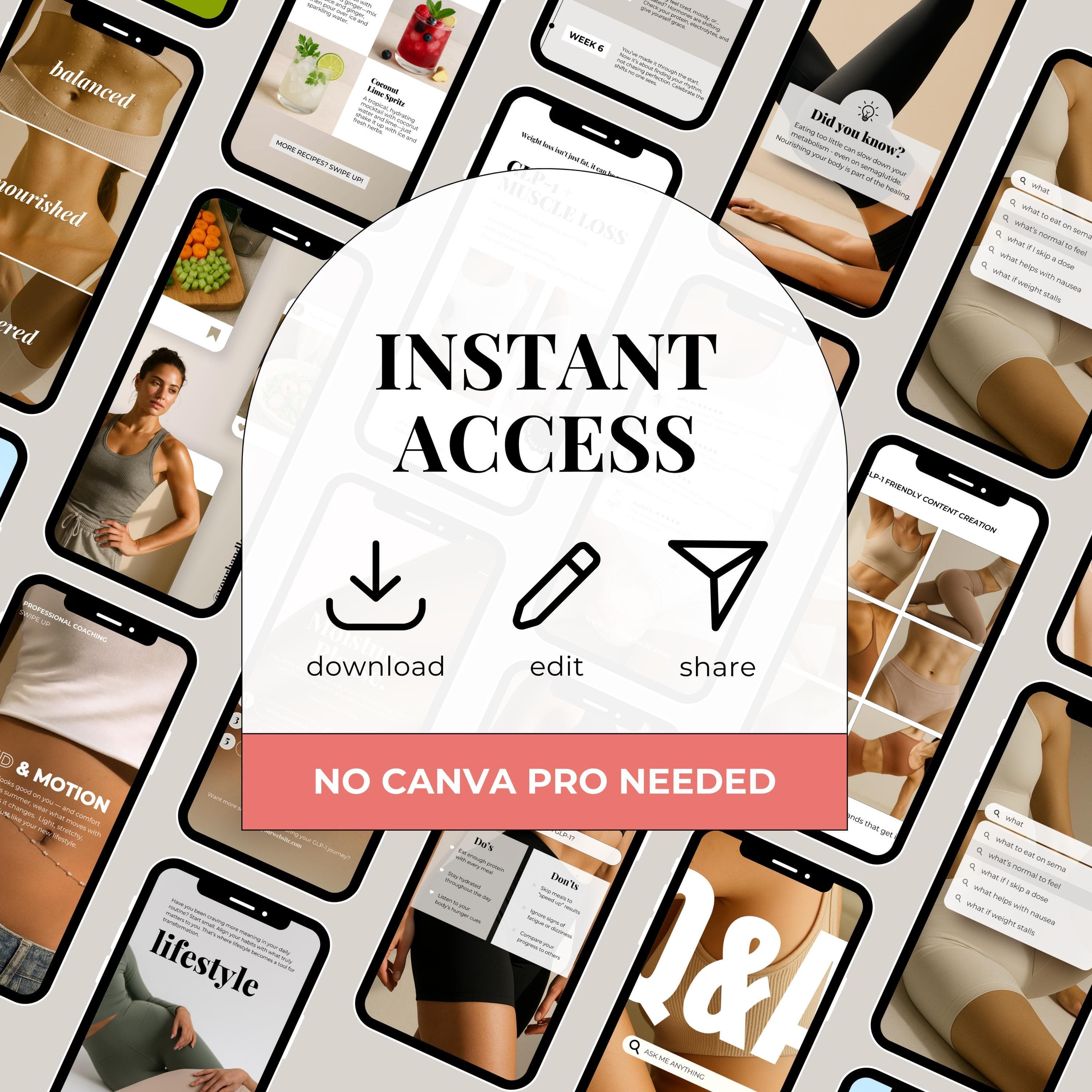 GLP-1 Weight Loss Instagram Templates, Social Media Stories (Canva)
