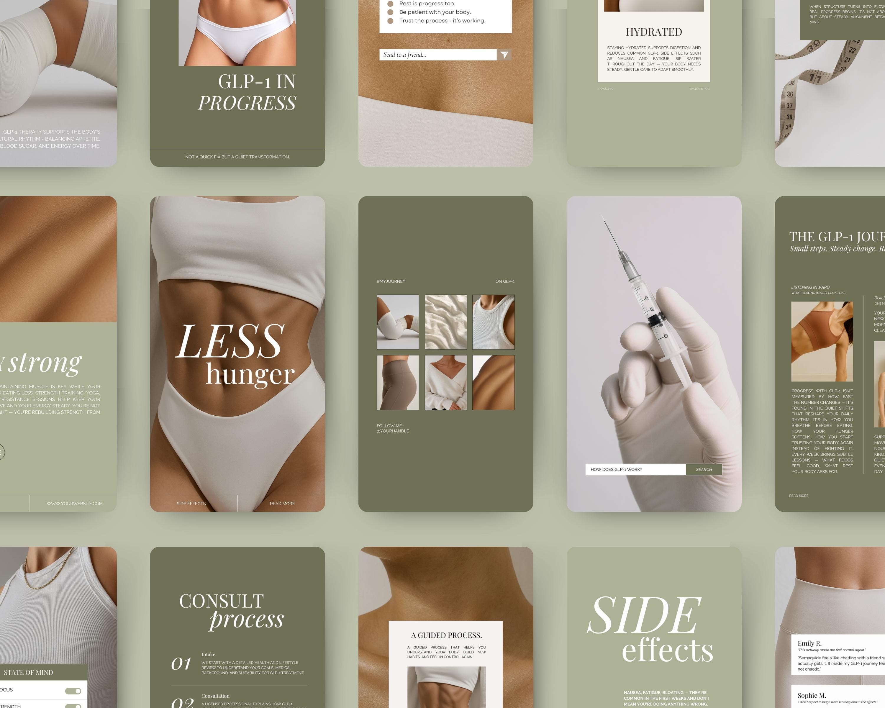 GLP-1 Social Media Canva Templates, Weight Loss Marketing Kit