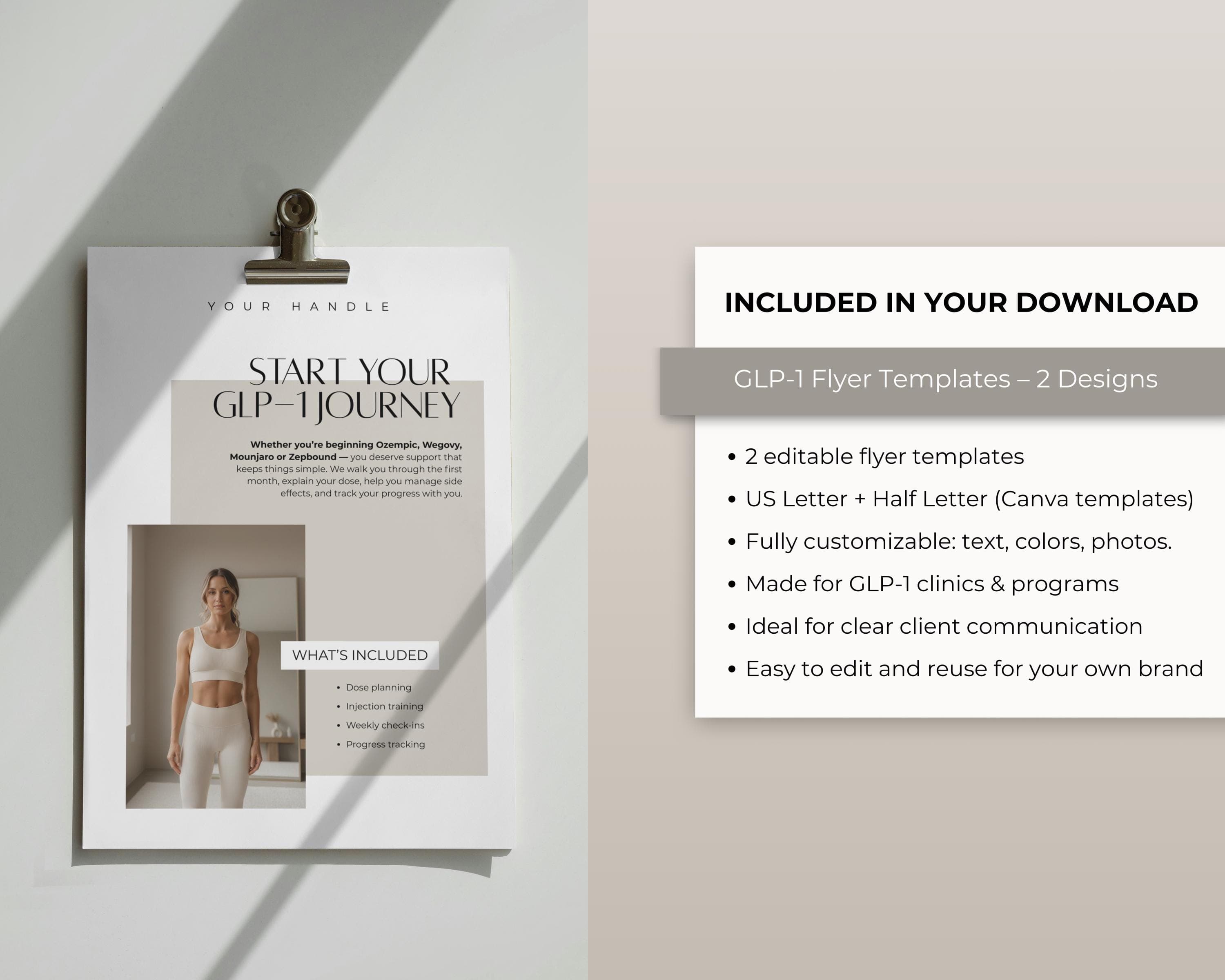 GLP1 Weight Loss Flyer for Clinics | Tirzepatide & Semaglutide, Editable Canva Flyer (Digital File)
