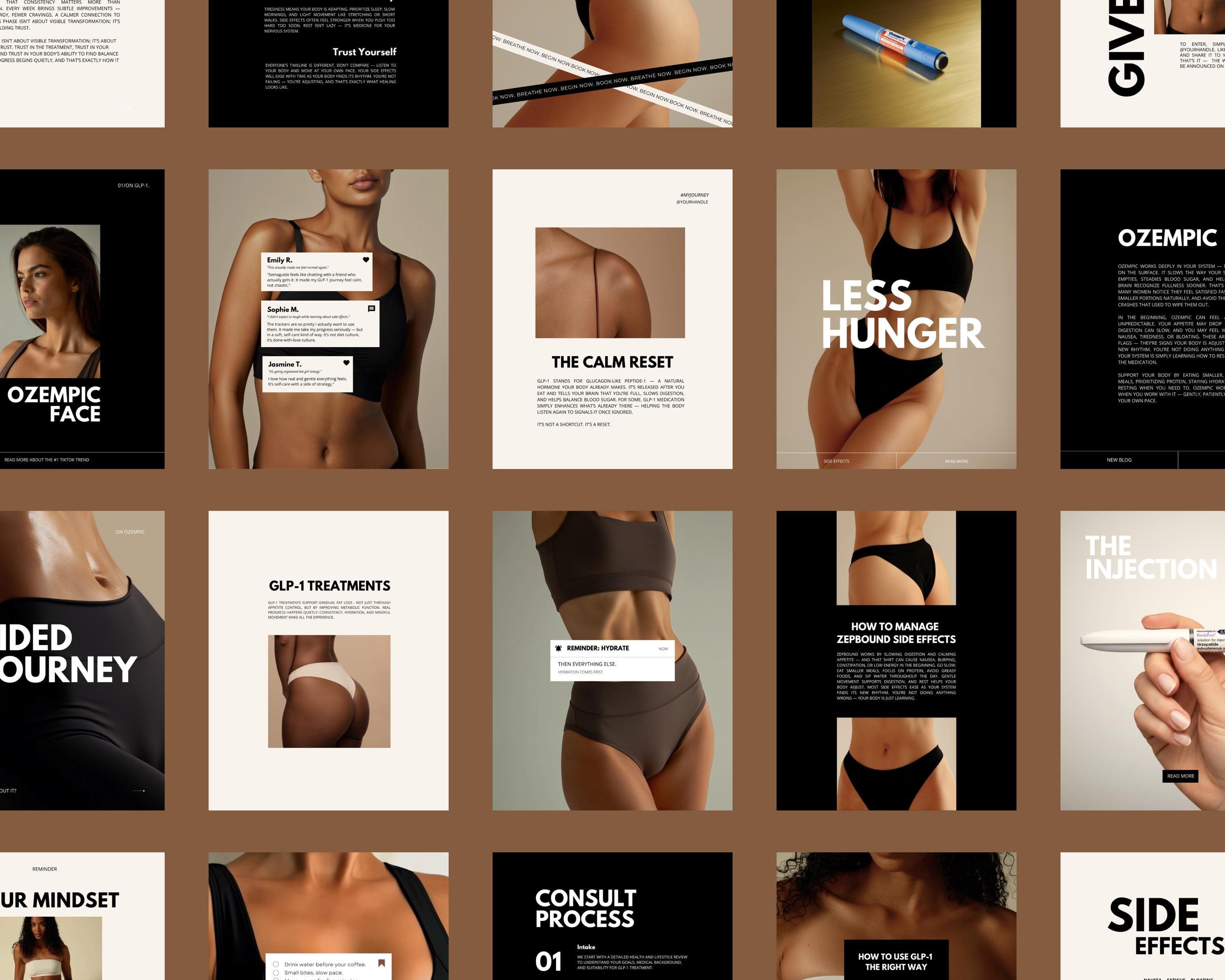 50 GLP1 Editable Canva Instagram Post Templates | Luxury Aesthetic