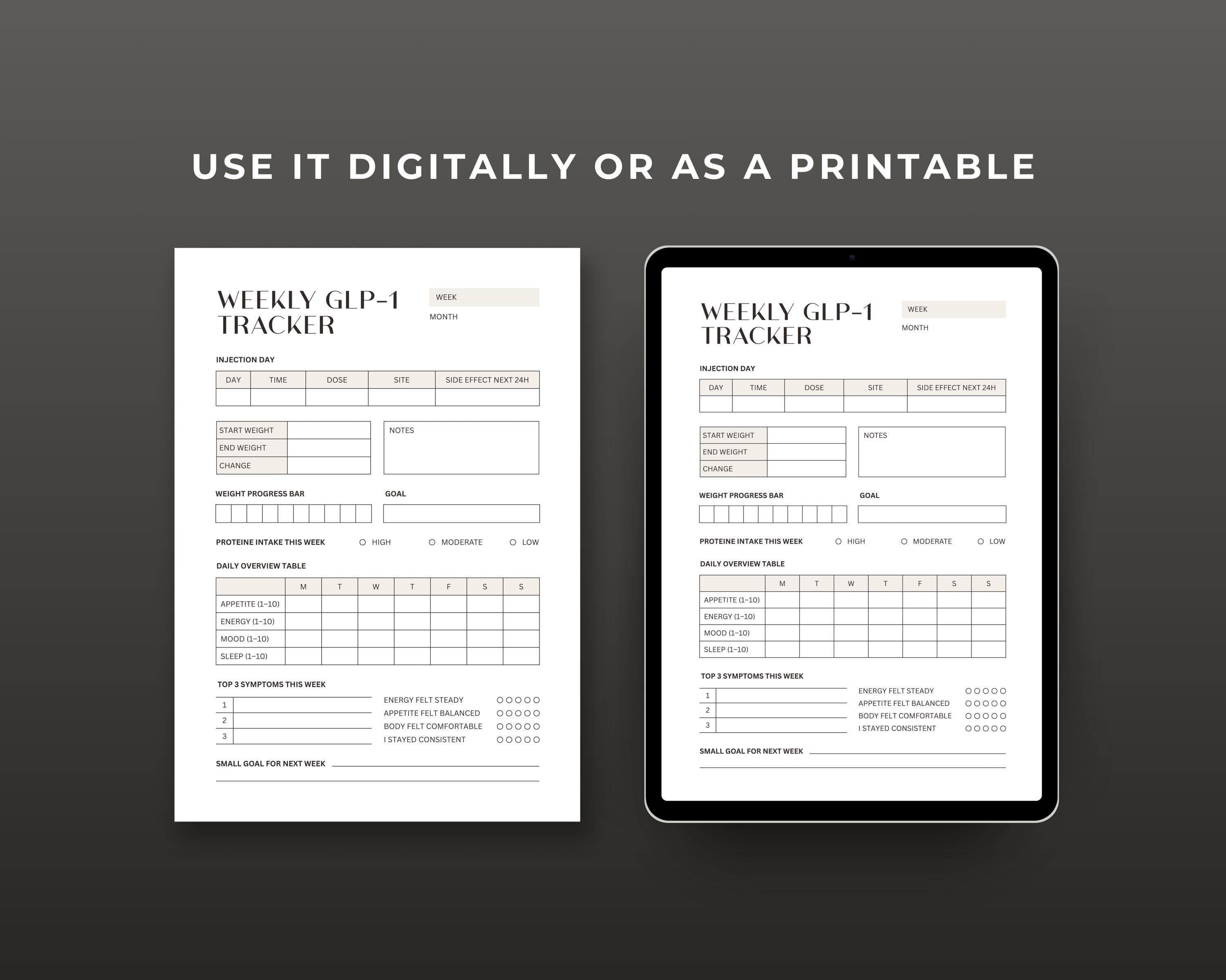 GLP-1 Starter Kit Printable | Daily Weekly Monthly Weight Loss Tracker Bundle | Complete System PDF Instant Download