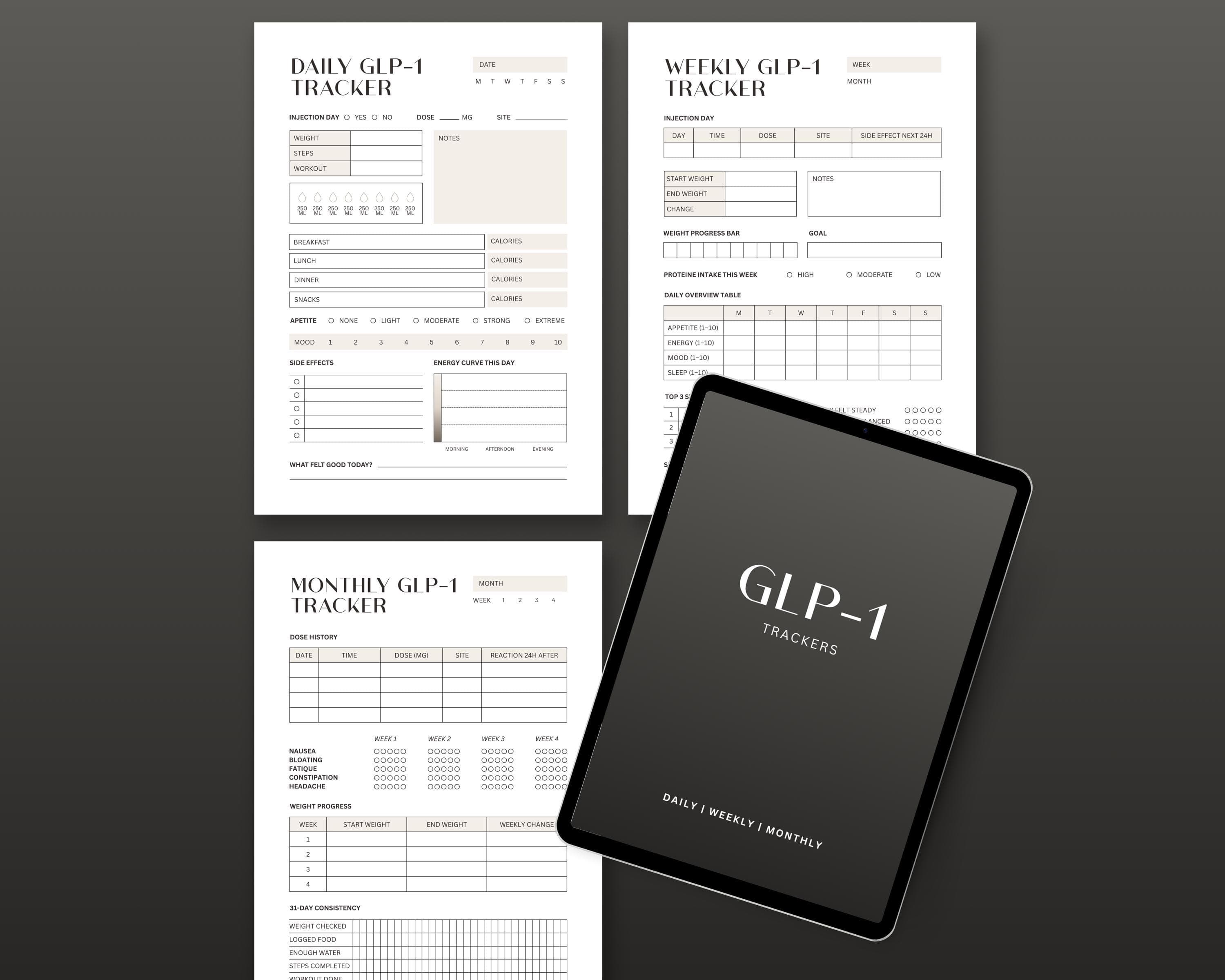 GLP-1 Starter Kit Printable | Daily Weekly Monthly Weight Loss Tracker Bundle | Complete System PDF Instant Download