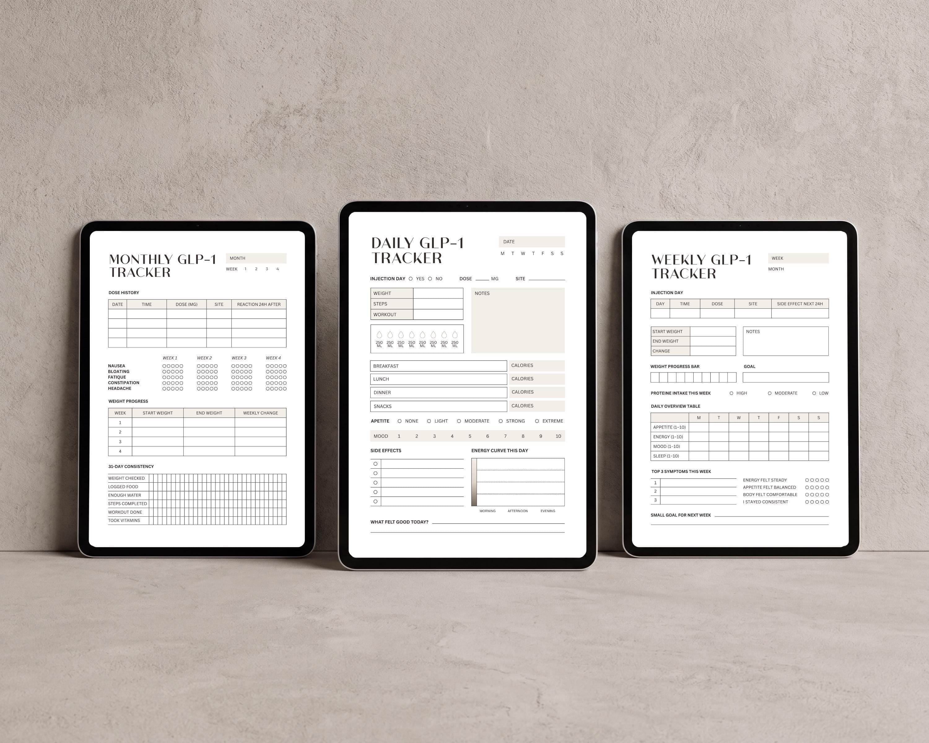 GLP-1 Starter Kit Printable | Daily Weekly Monthly Weight Loss Tracker Bundle | Complete System PDF Instant Download