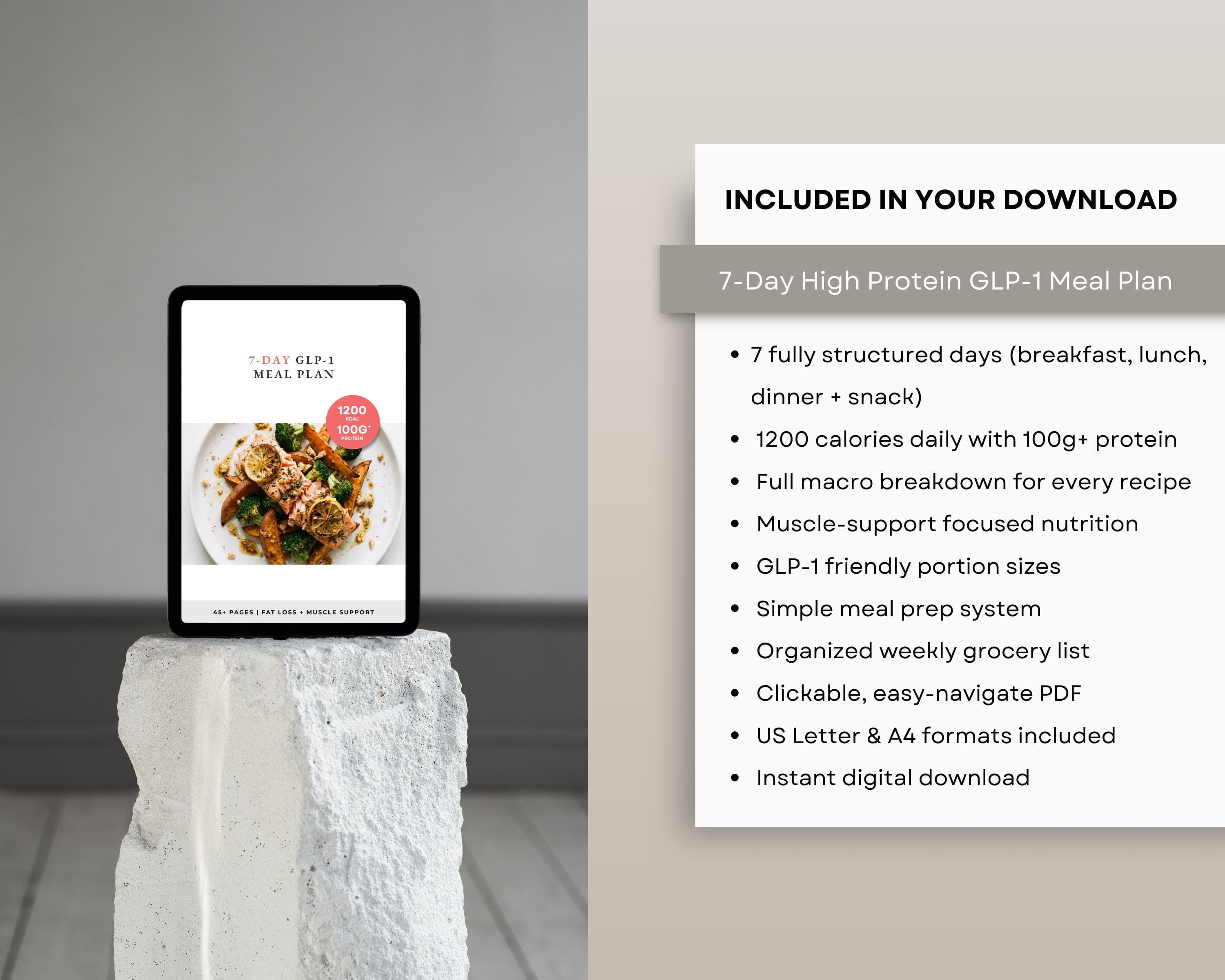 GLP-1 Easy Meal Plan, 7 Day High Protein Meals & Simple Meal Prep for Busy Days, Quick GLP1 Recipes + Grocery List, PDF