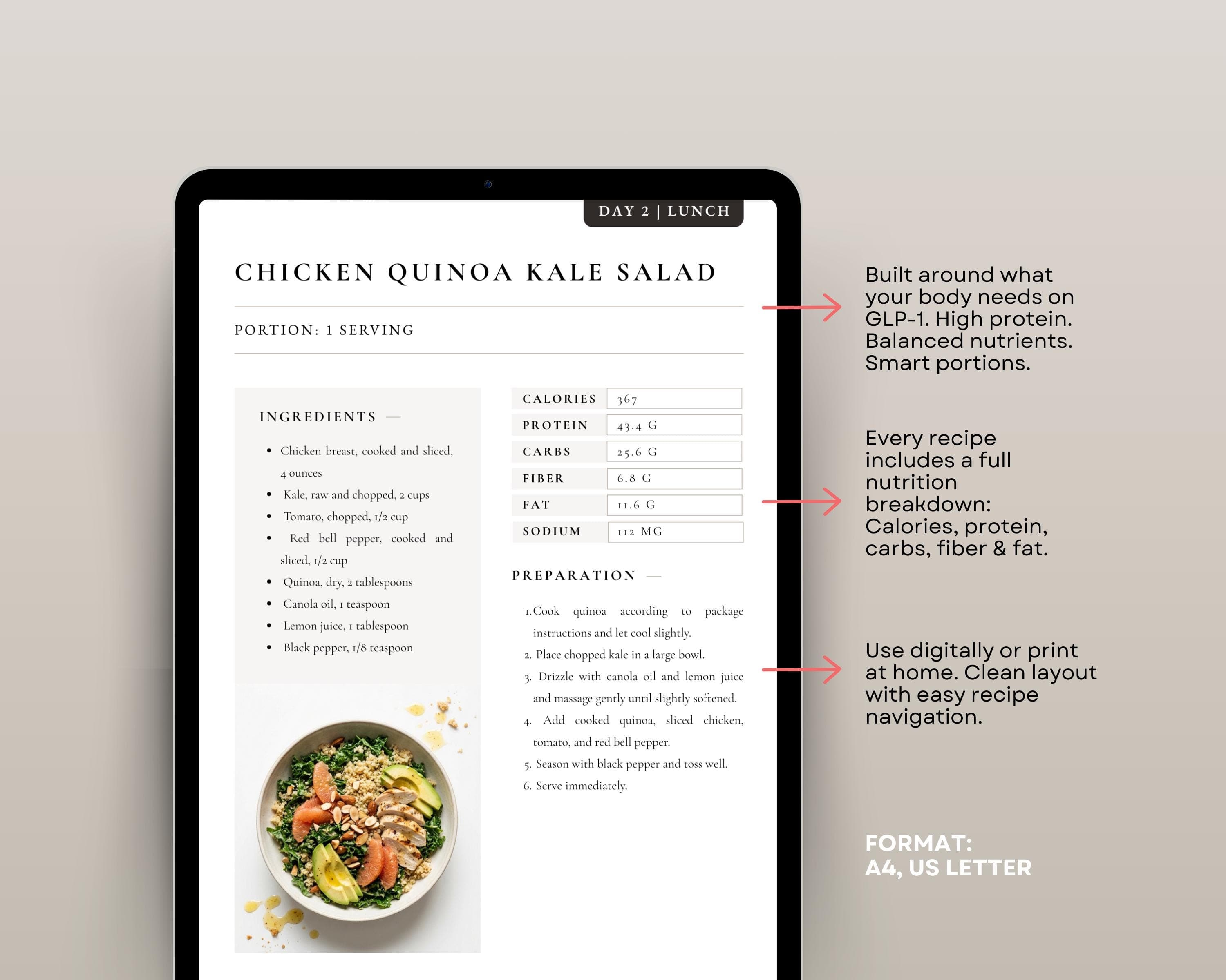 GLP-1 Easy Meal Plan, 7 Day High Protein Meals & Simple Meal Prep for Busy Days, Quick GLP1 Recipes + Grocery List, PDF