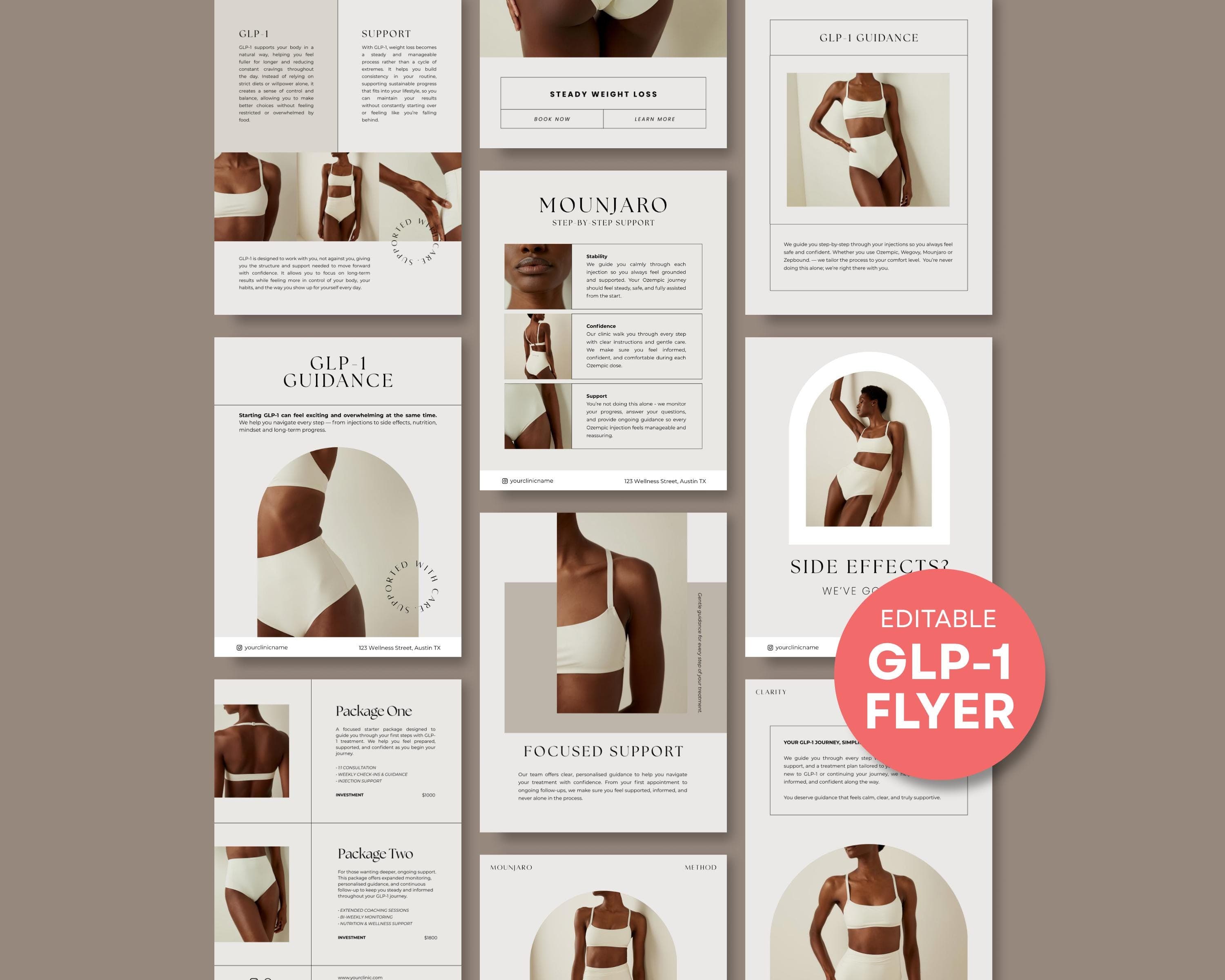 Tirzepatide GLP-1 Flyer Template | Beauty Clinic Weight Loss Marketing Canva Templates | Client Education Social Media Post