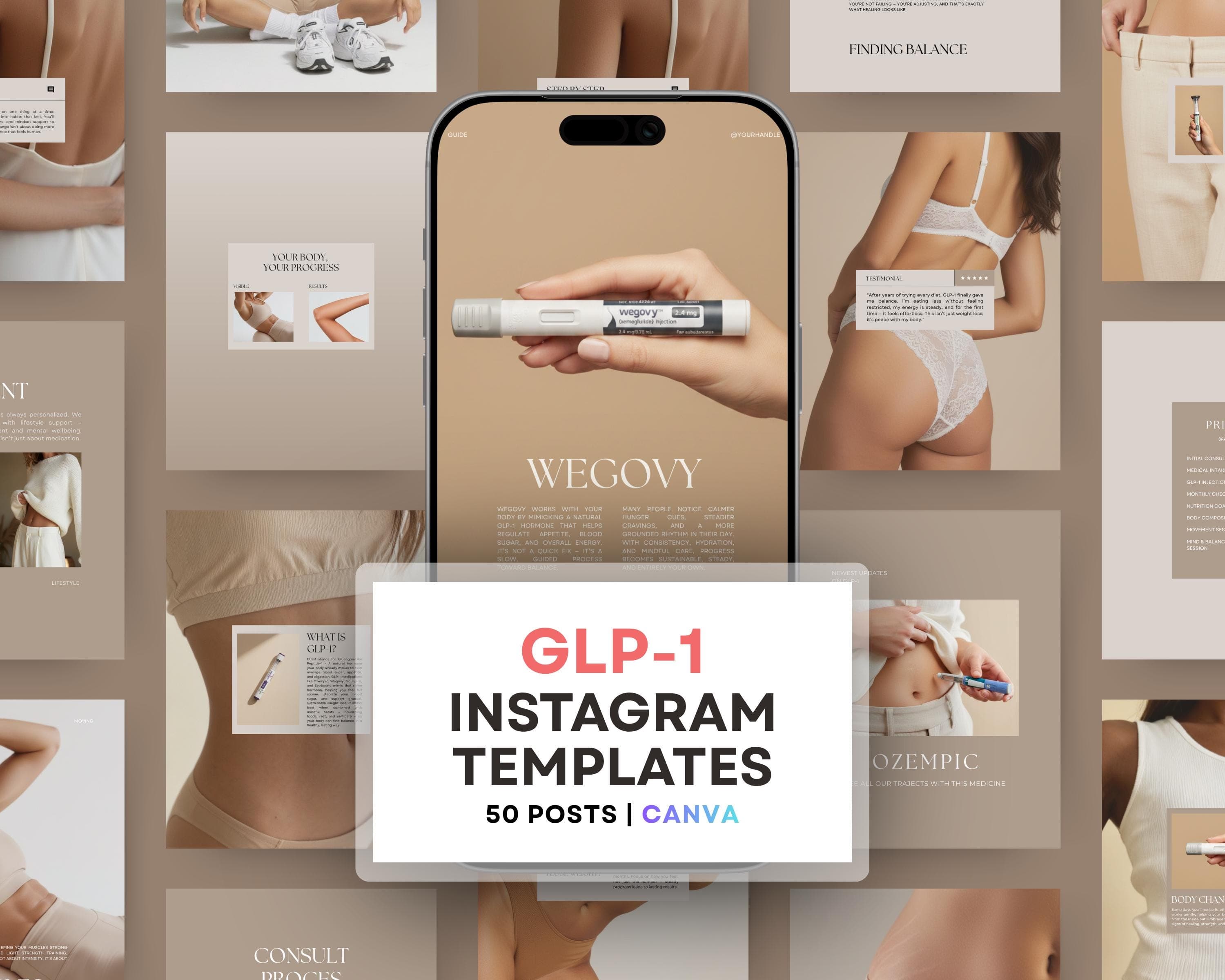 Peptide Therapy Instagram Templates, Editable Canva Posts | Medspa IV Therapy & GLP-1 Wellness Injection Social Media