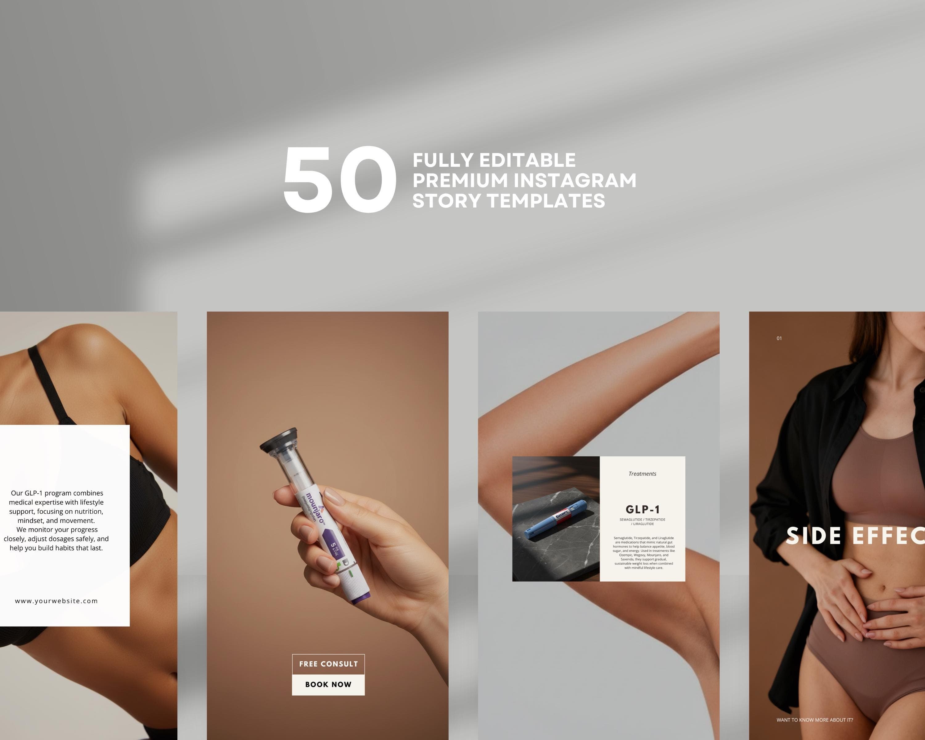 Medical Weight Loss Templates Editable in Canva | GLP-1 Instagram Story Templates for Clinics | Semaglutide Medical Social Media Kit
