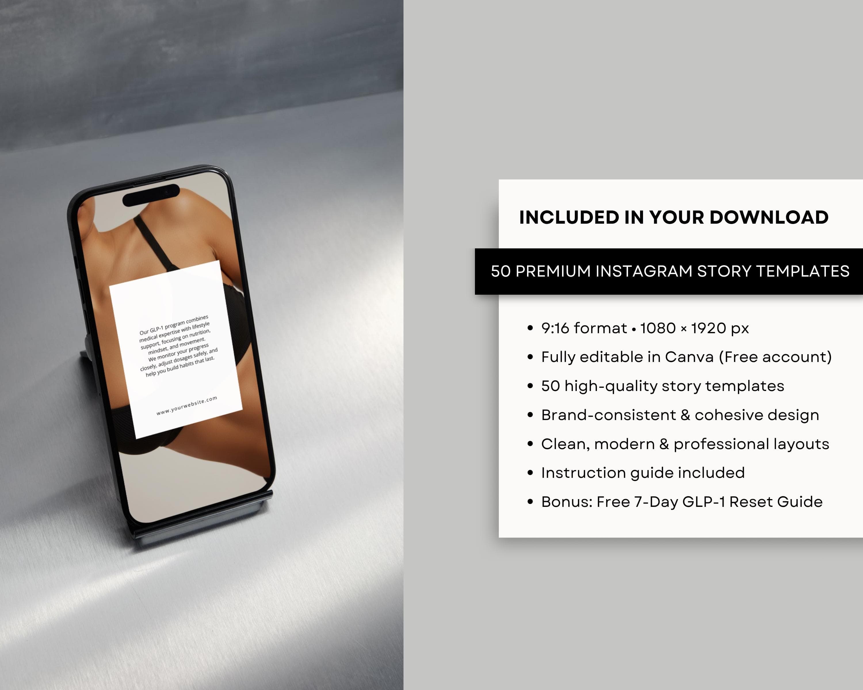 Medical Weight Loss Templates Editable in Canva | GLP-1 Instagram Story Templates for Clinics | Semaglutide Medical Social Media Kit