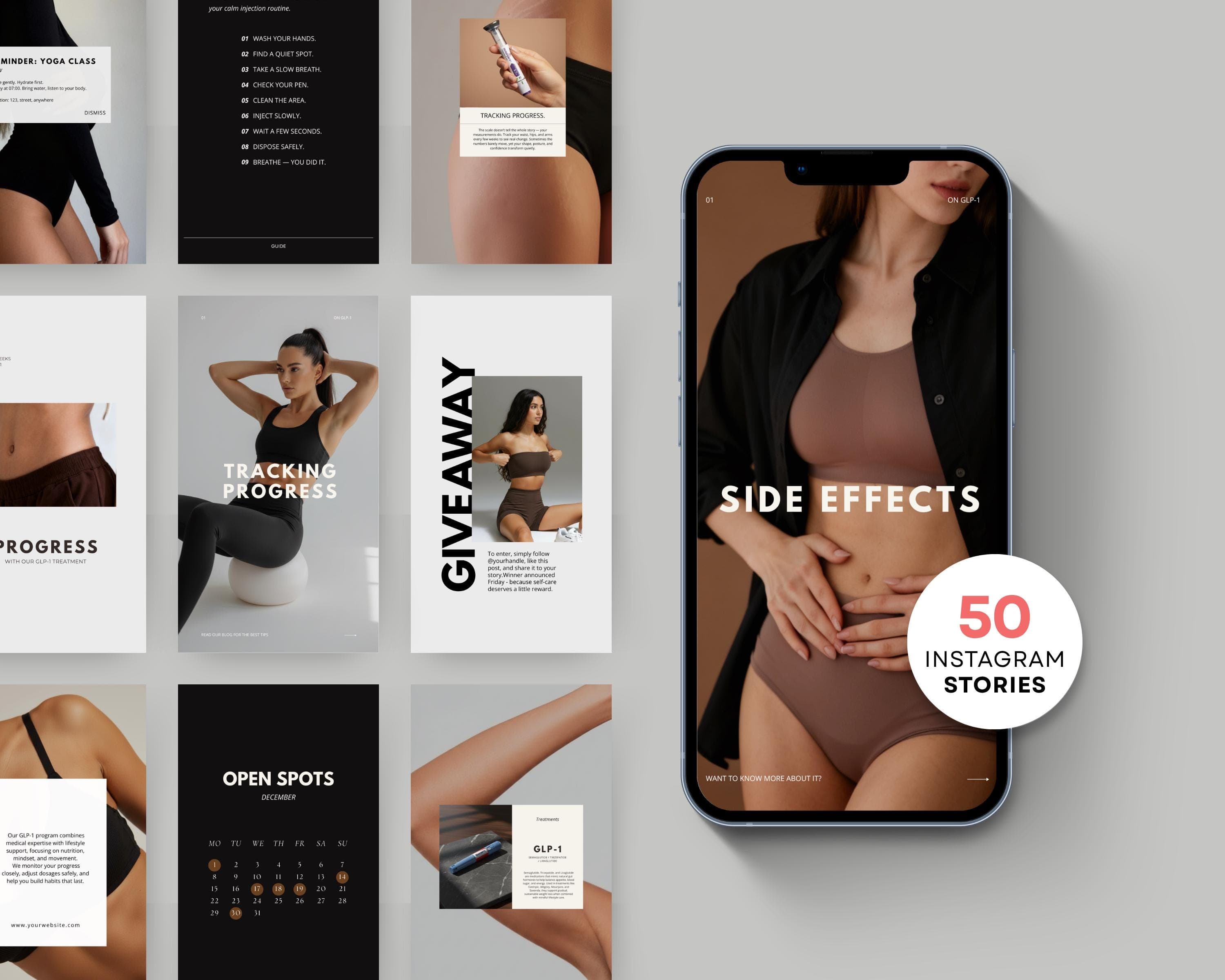 Medical Weight Loss Templates Editable in Canva | GLP-1 Instagram Story Templates for Clinics | Semaglutide Medical Social Media Kit