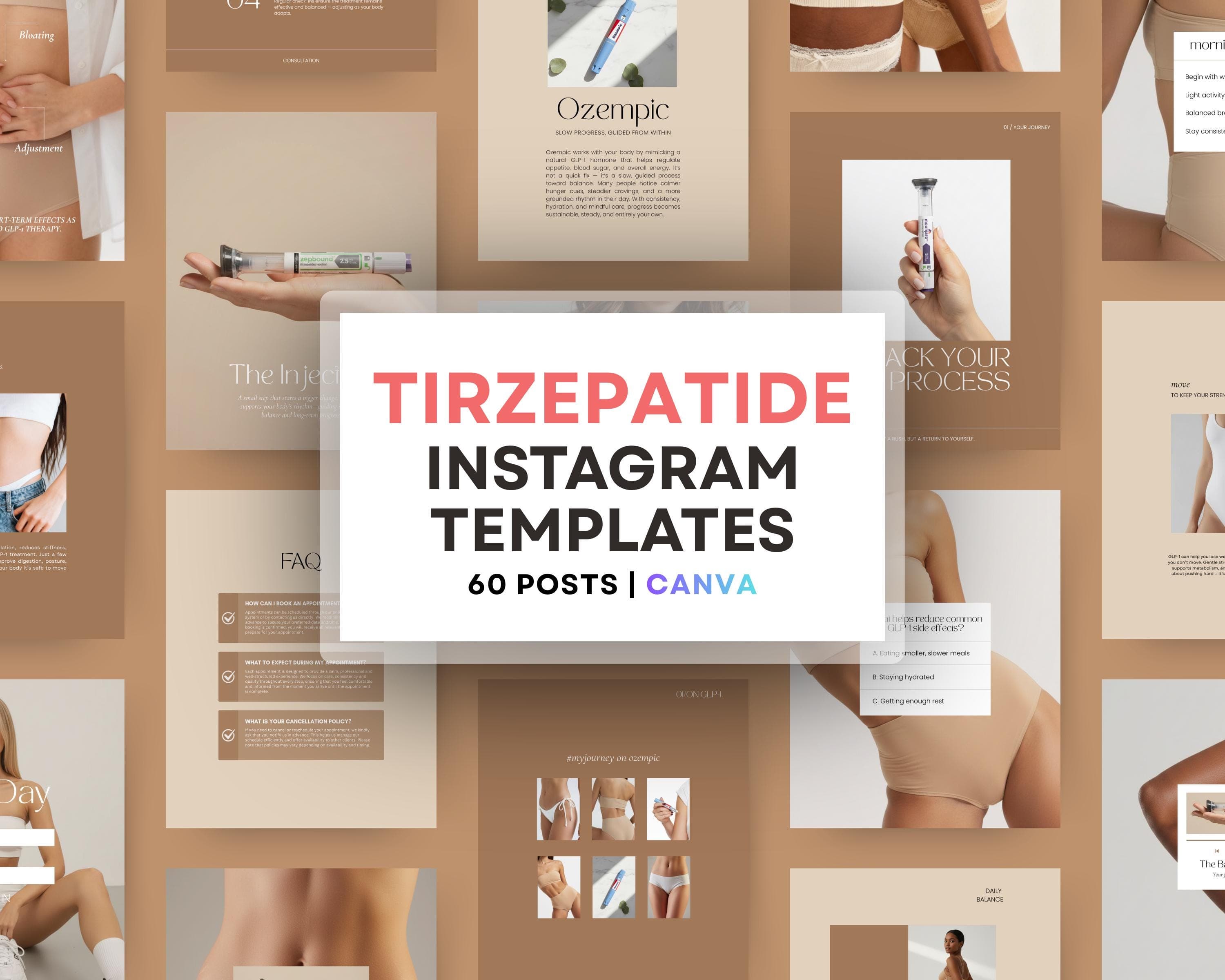 GLP-1 Instagram Post Template Minimalist Canva Semaglutide Weight Loss Social Media Clean Design