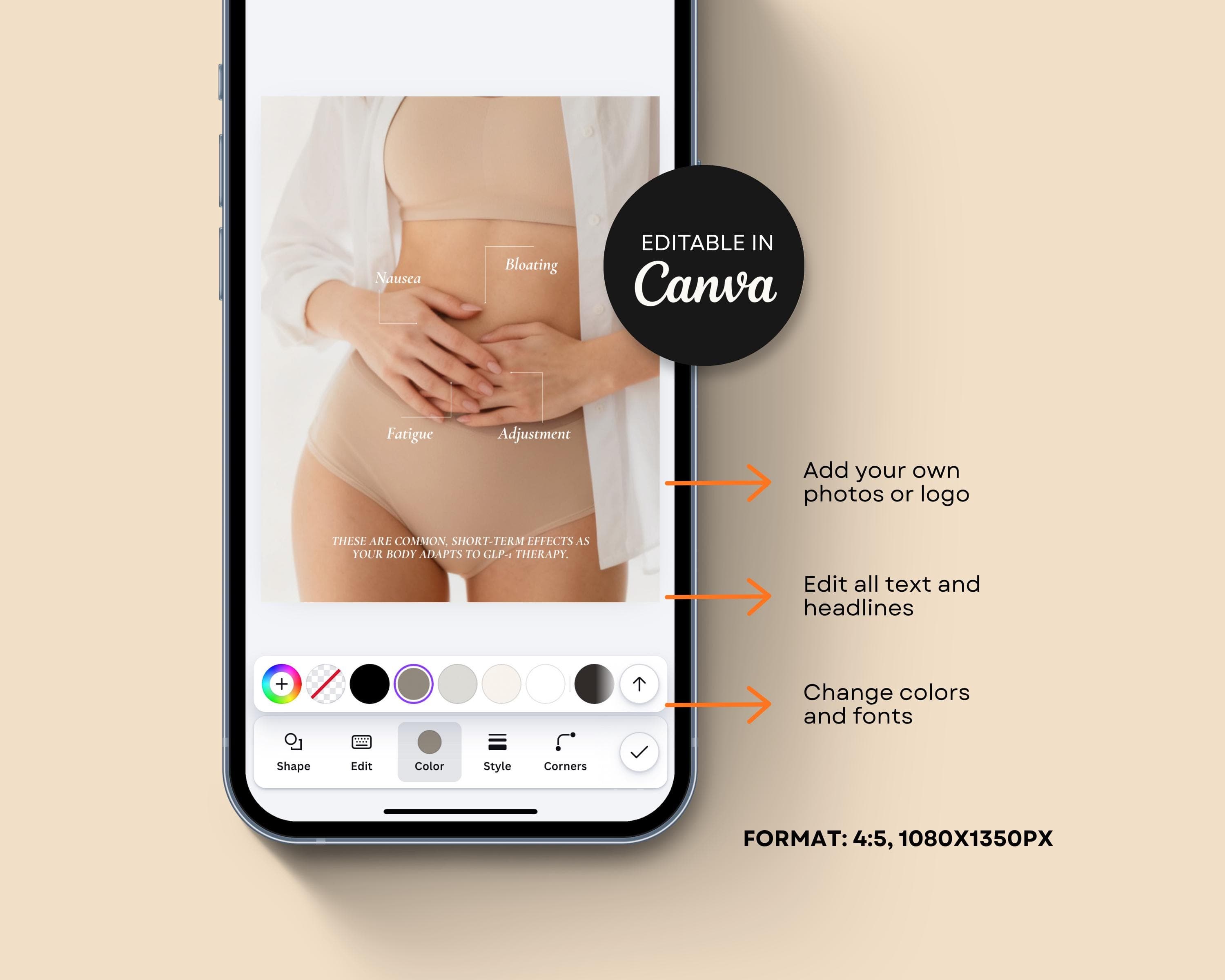 GLP-1 Instagram Post Template Minimalist Canva Semaglutide Weight Loss Social Media Clean Design
