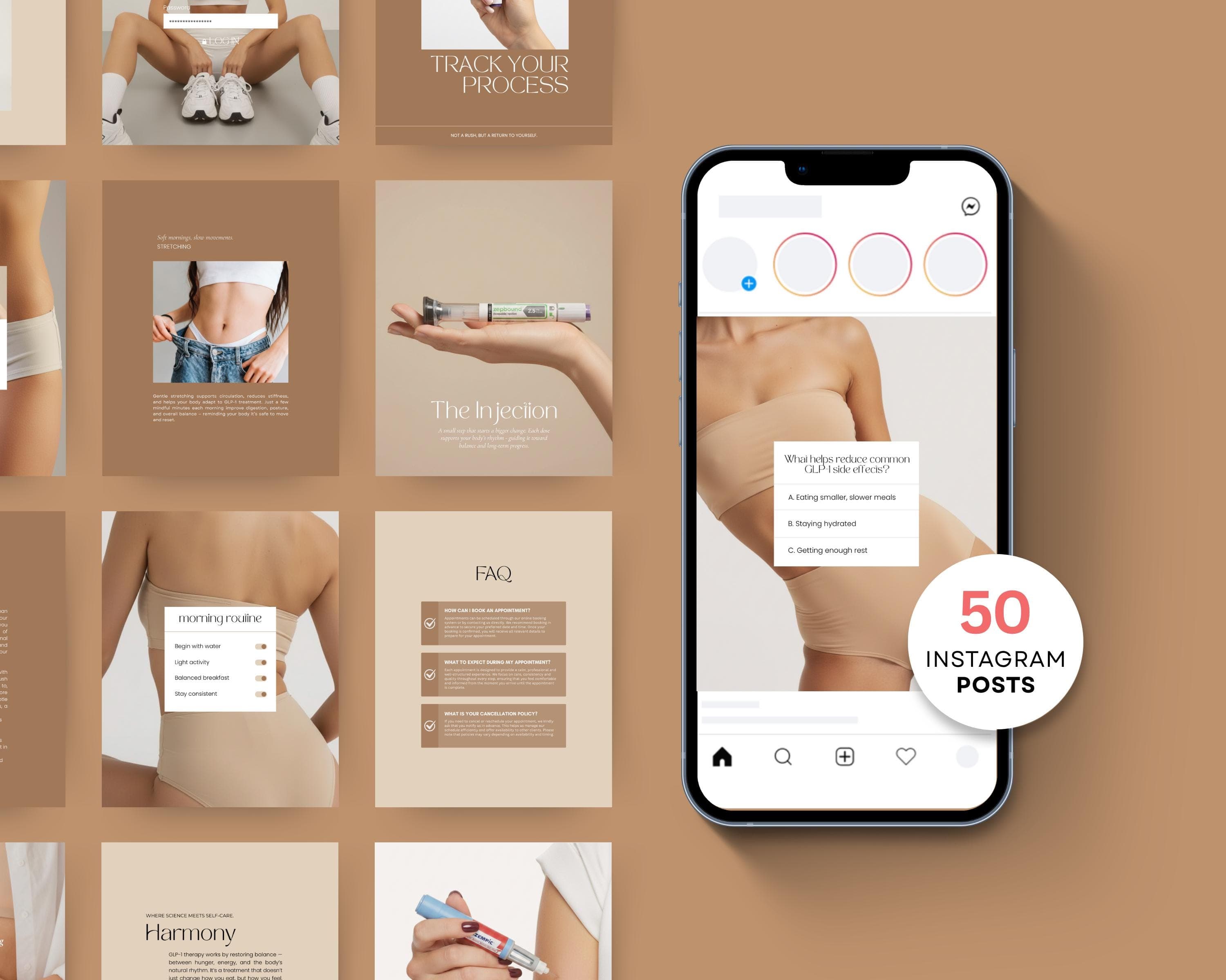 GLP-1 Instagram Post Template Minimalist Canva Semaglutide Weight Loss Social Media Clean Design