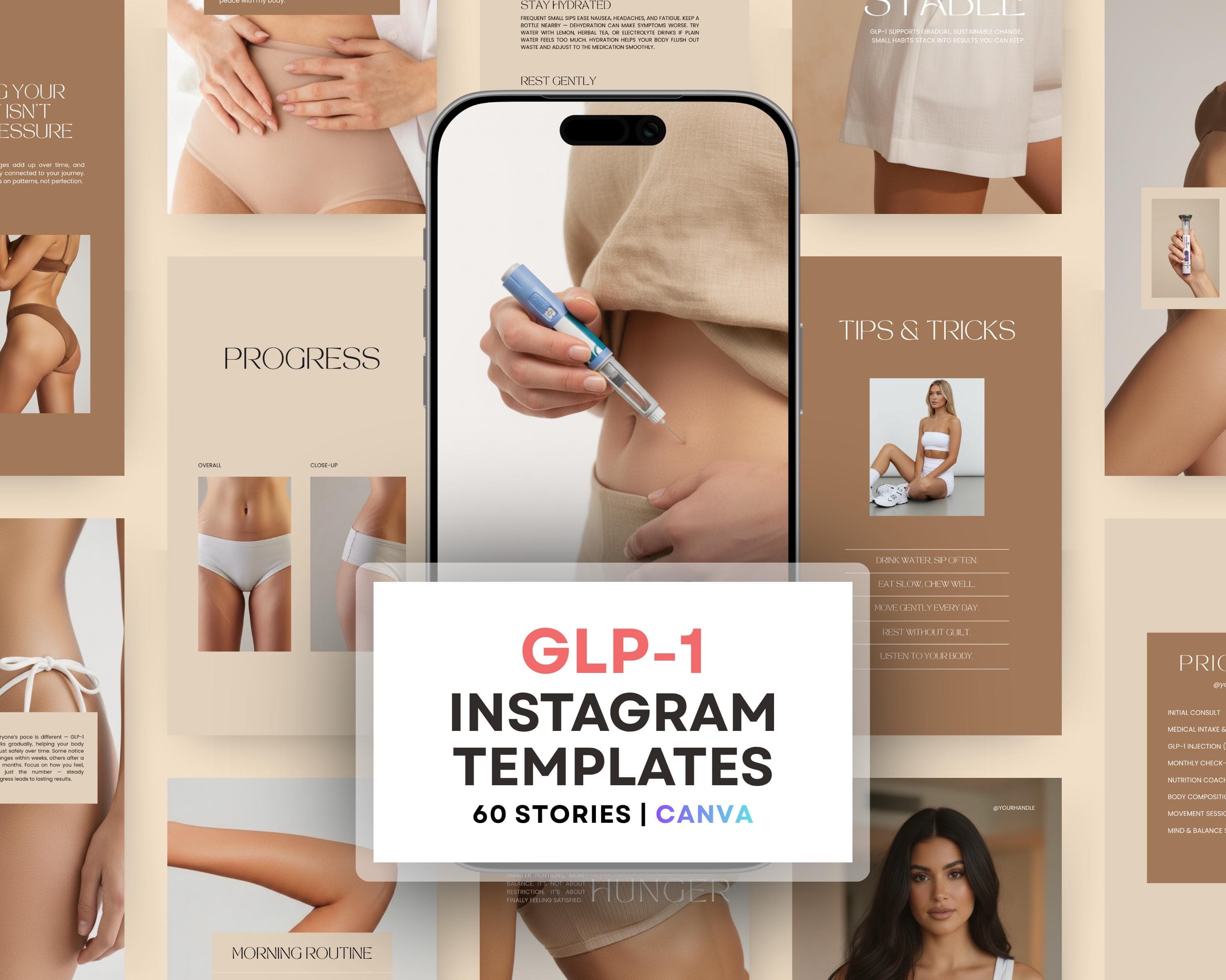 Medspa Weight Loss Templates Editable in Canva | GLP-1 Instagram Story Templates for Med Spas | Semaglutide Medspa Social Kit