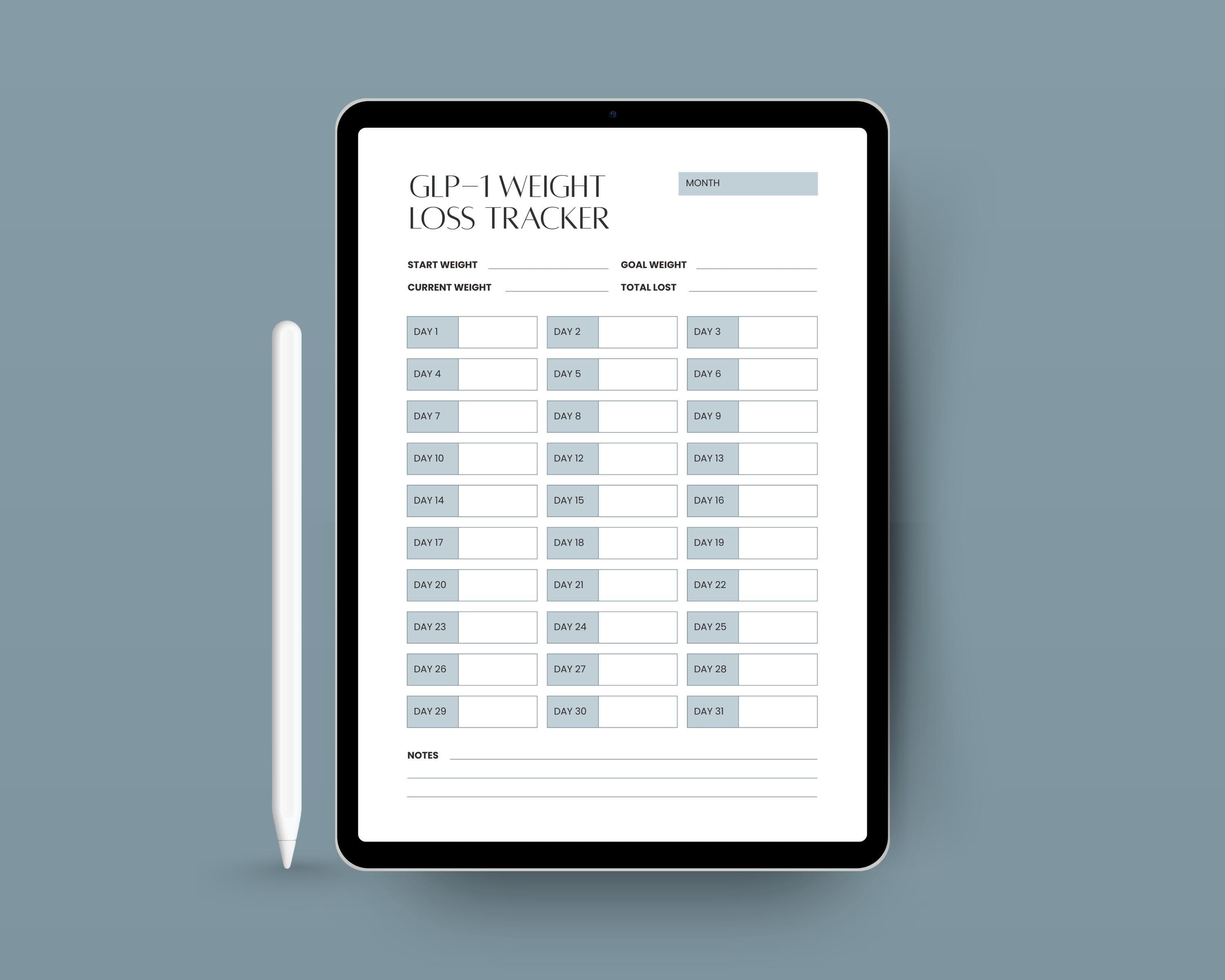 Monthly Weight Loss Chart Printable | 31-Day Weight Tracker PDF | Weigh-In Log for GLP-1 | A4 + US Letter Download