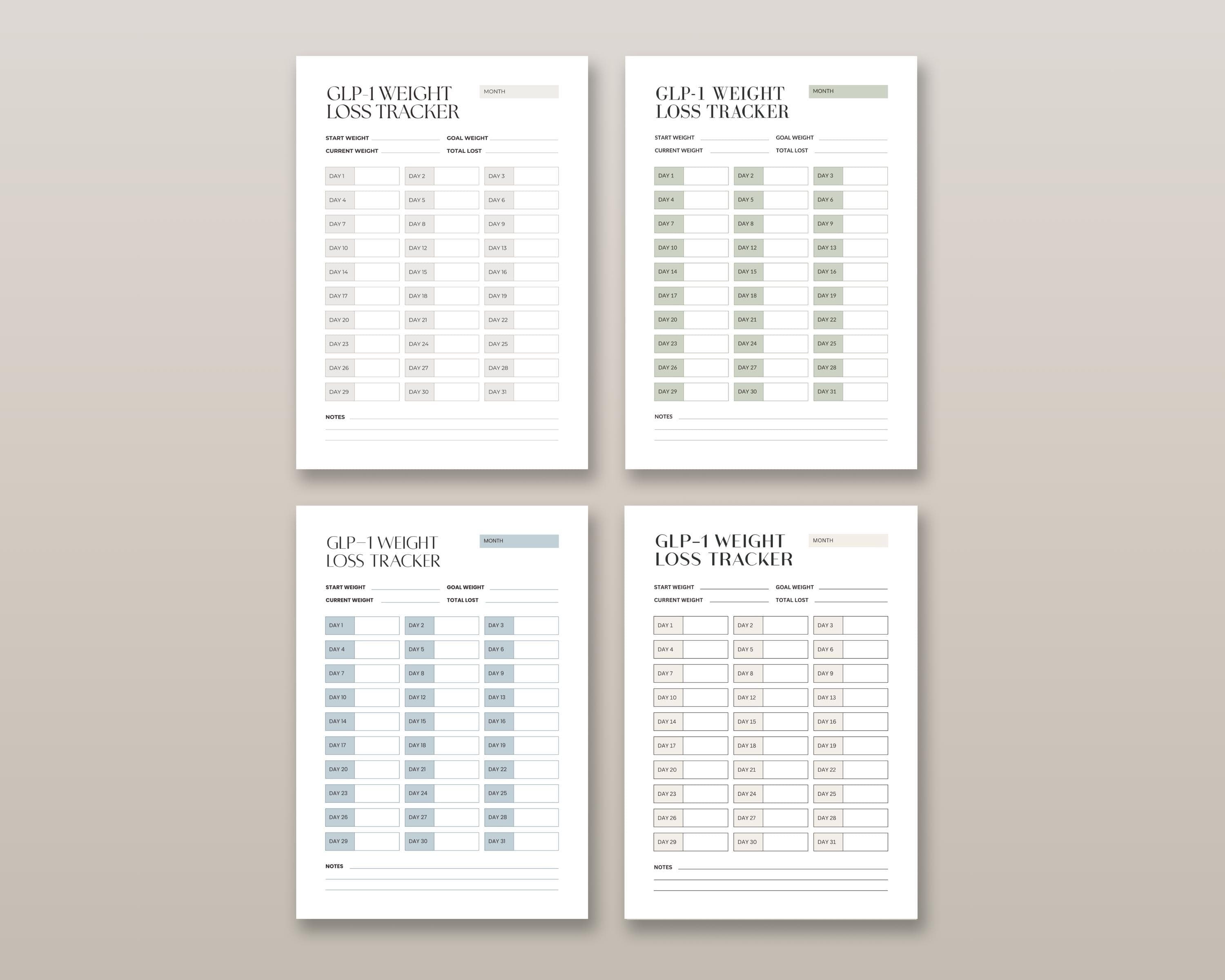 Monthly Weight Loss Chart Printable | 31-Day Weight Tracker PDF | Weigh-In Log for GLP-1 | A4 + US Letter Download