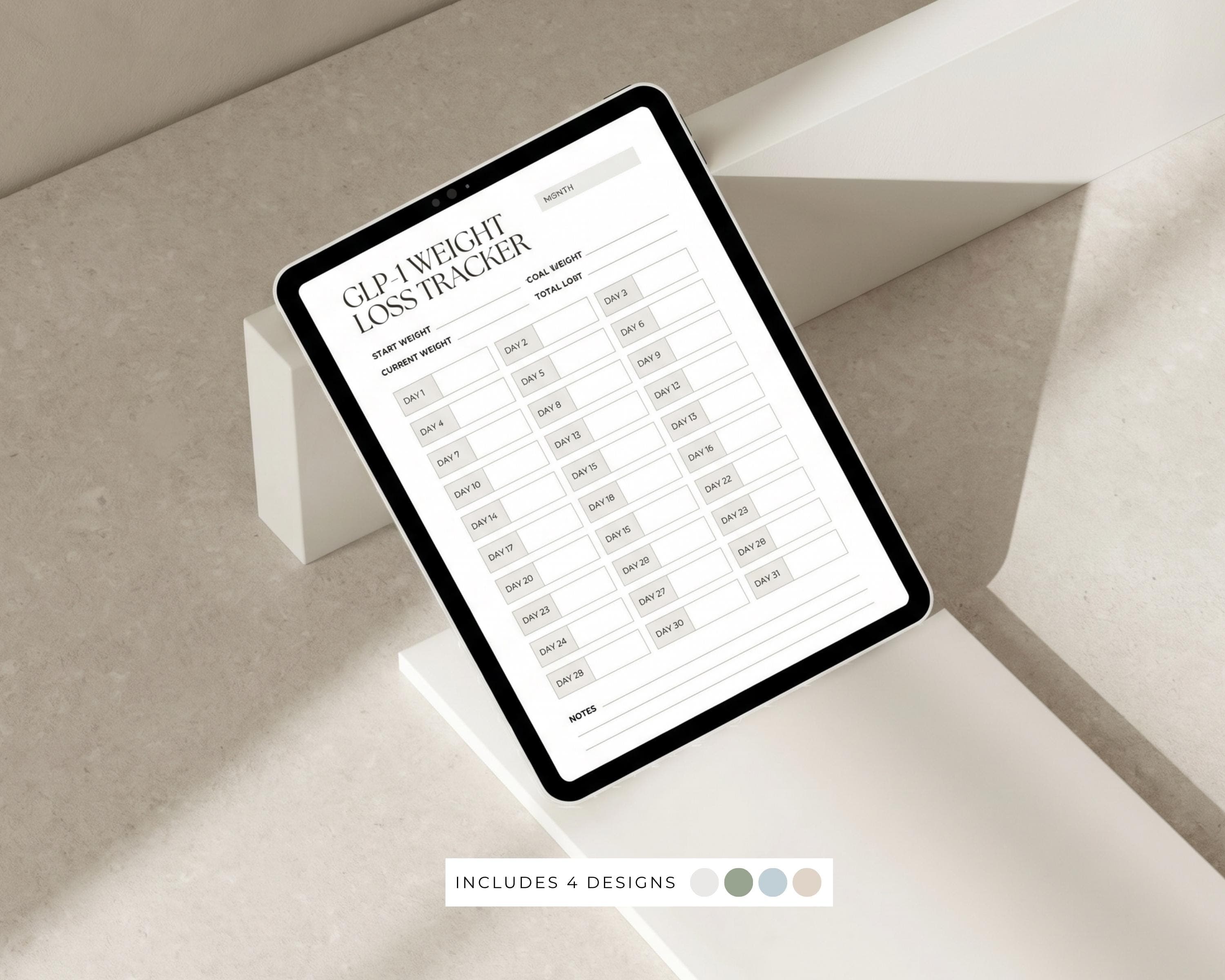 Monthly Weight Loss Chart Printable | 31-Day Weight Tracker PDF | Weigh-In Log for GLP-1 | A4 + US Letter Download