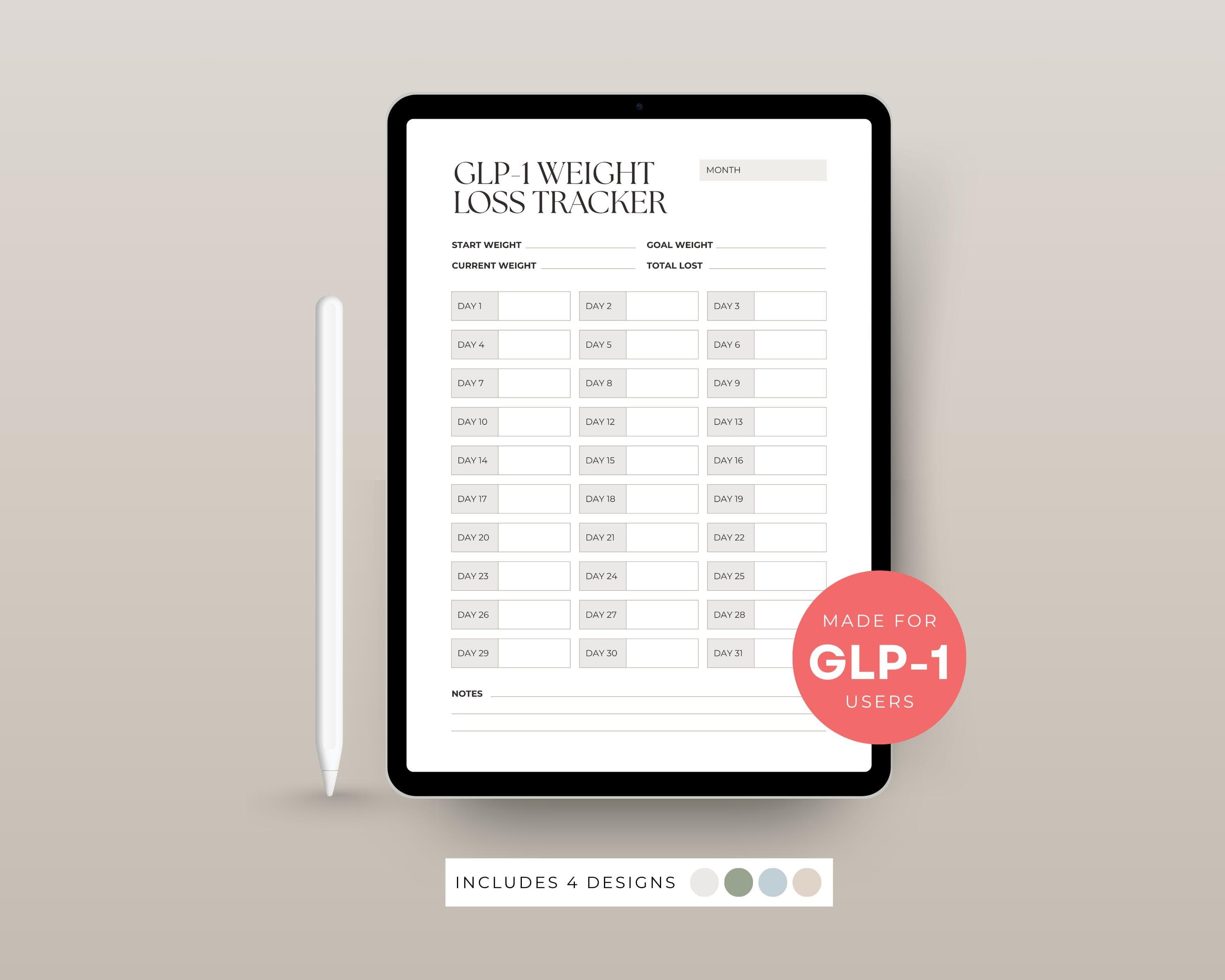 Monthly Weight Loss Chart Printable | 31-Day Weight Tracker PDF | Weigh-In Log for GLP-1 | A4 + US Letter Download