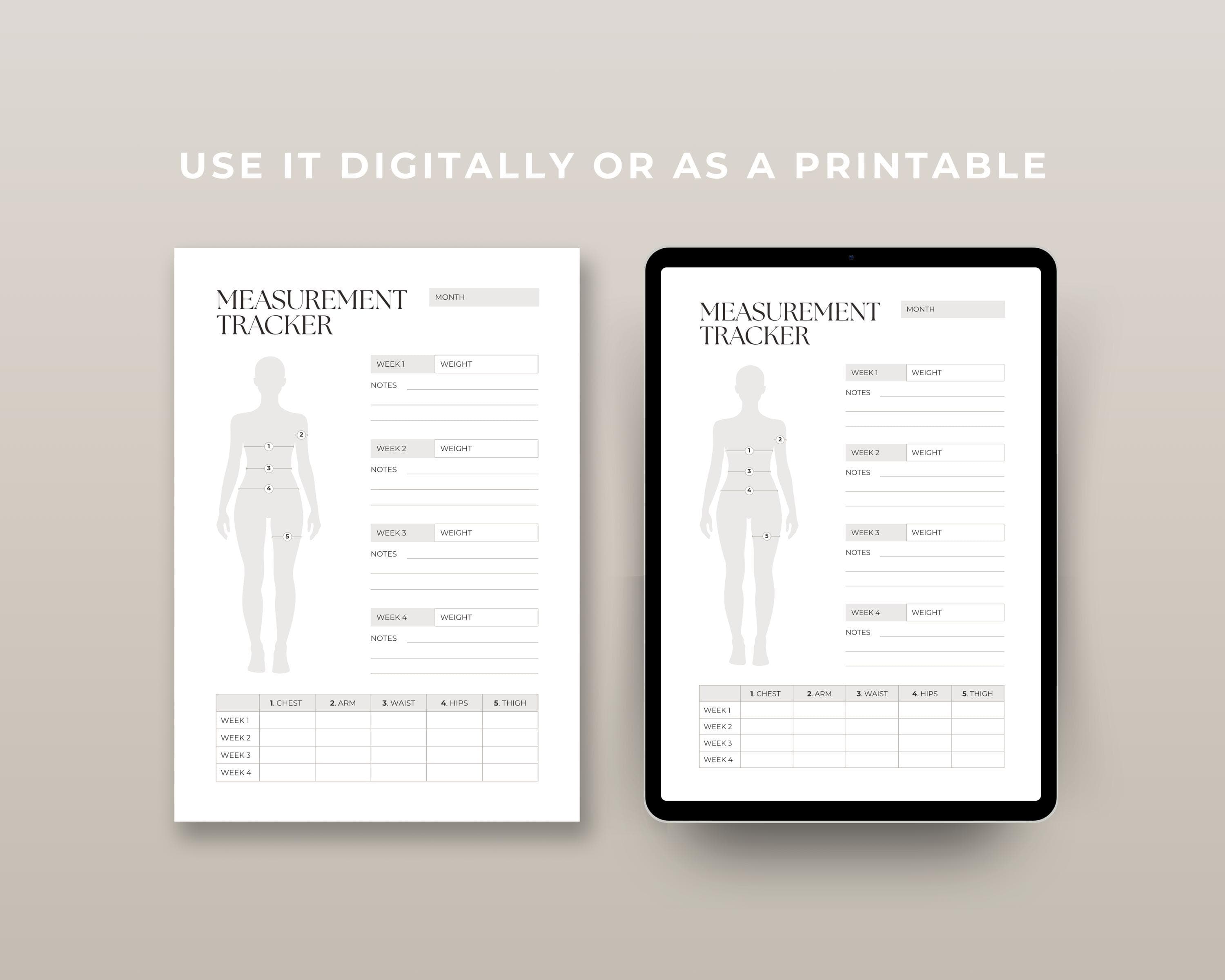 GLP-1 Measurement Tracker Printable: Inch Loss Log, Body Progress Chart (Digital Download)