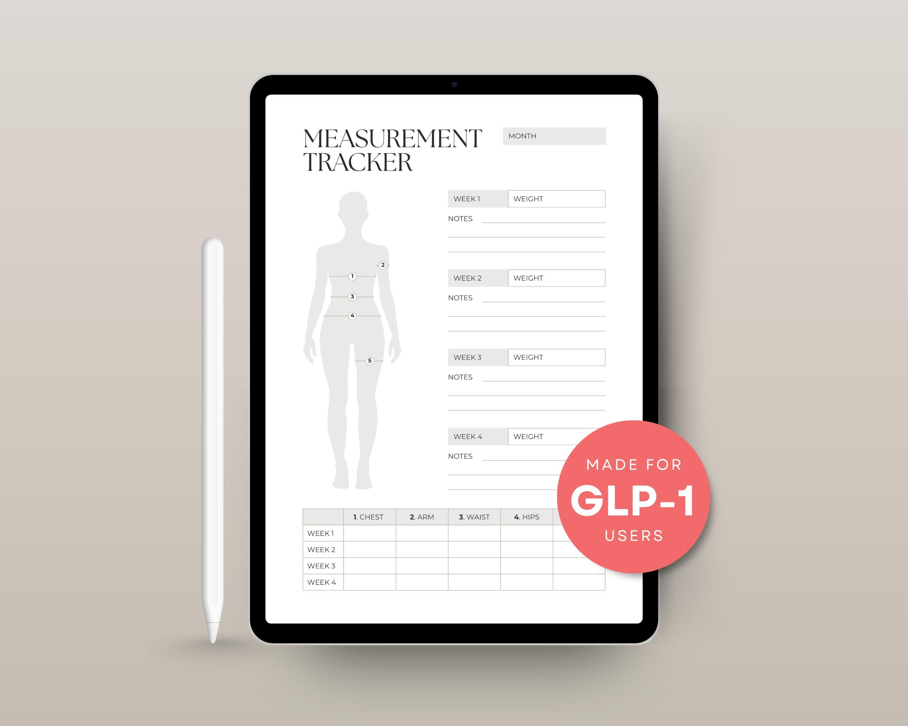 GLP-1 Measurement Tracker Printable: Inch Loss Log, Body Progress Chart (Digital Download)