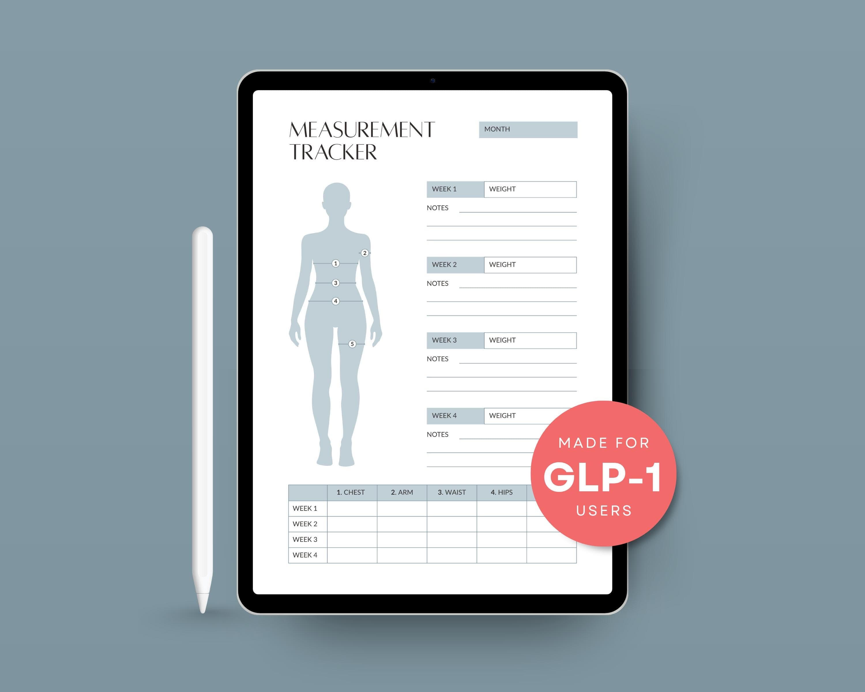 GLP-1 Measurement Tracker Printable: Inch Loss Log, Body Progress Chart (Digital Download)