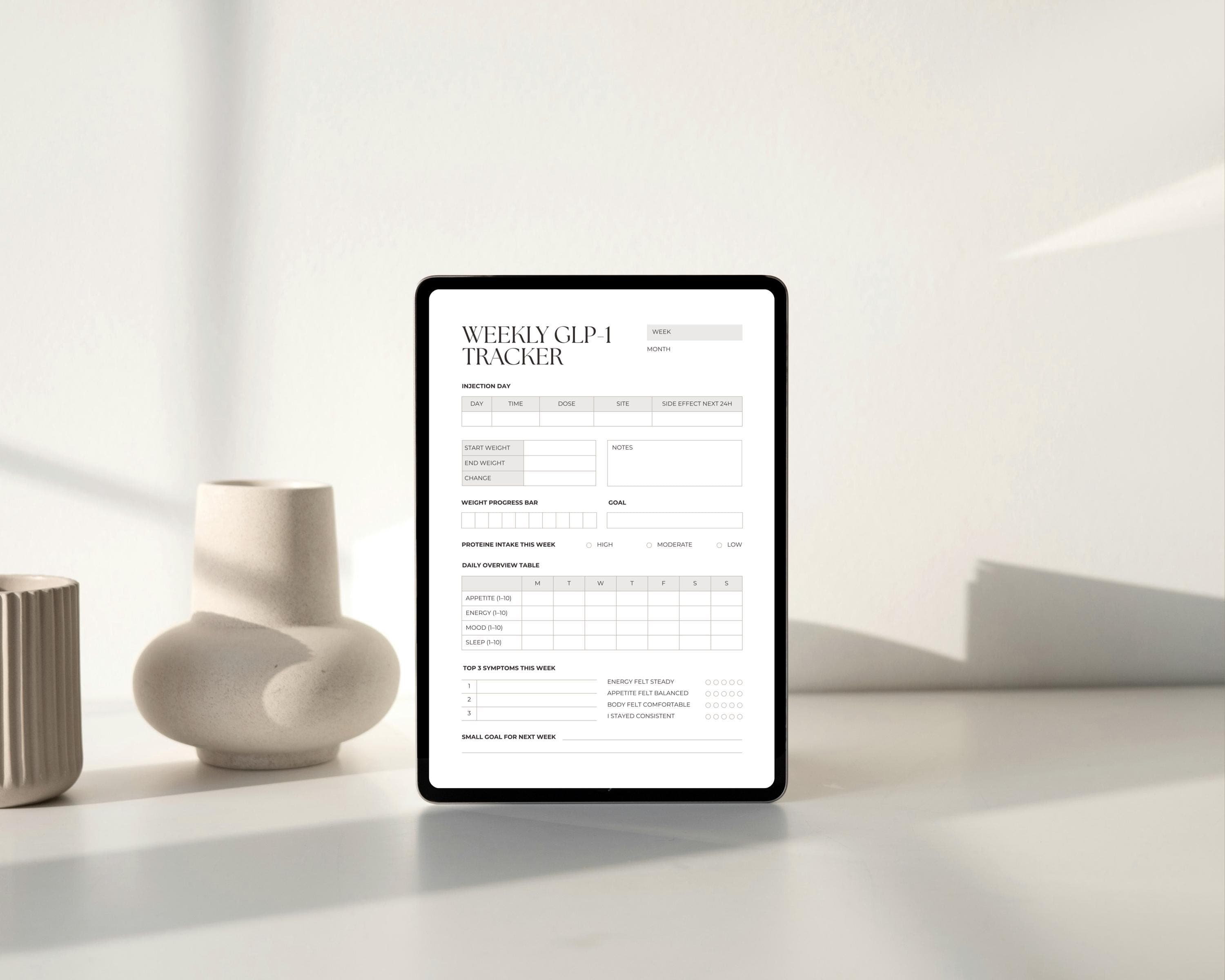 GLP-1 Protein Tracker Printable | Weekly Protein Intake & Progress Log | Muscle-Preserving Weight Loss Sheet PDF