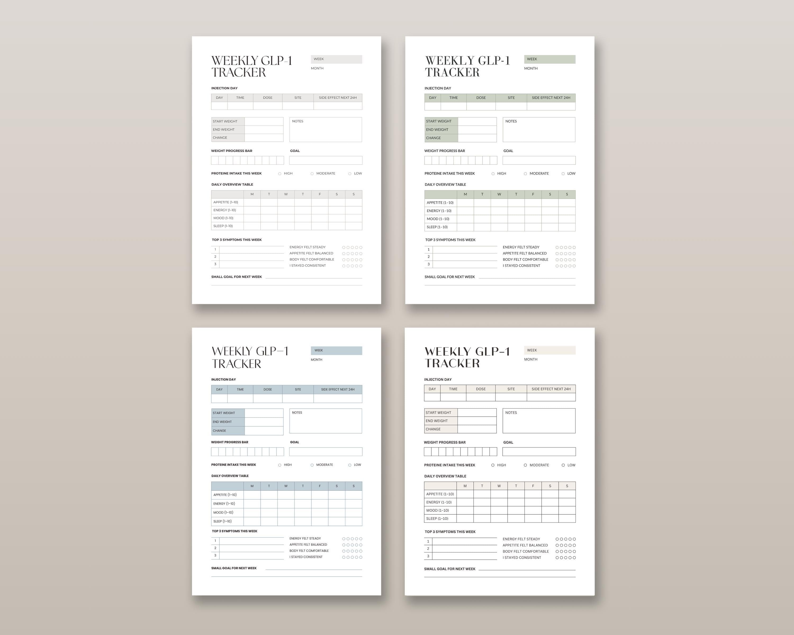 GLP-1 Protein Tracker Printable | Weekly Protein Intake & Progress Log | Muscle-Preserving Weight Loss Sheet PDF