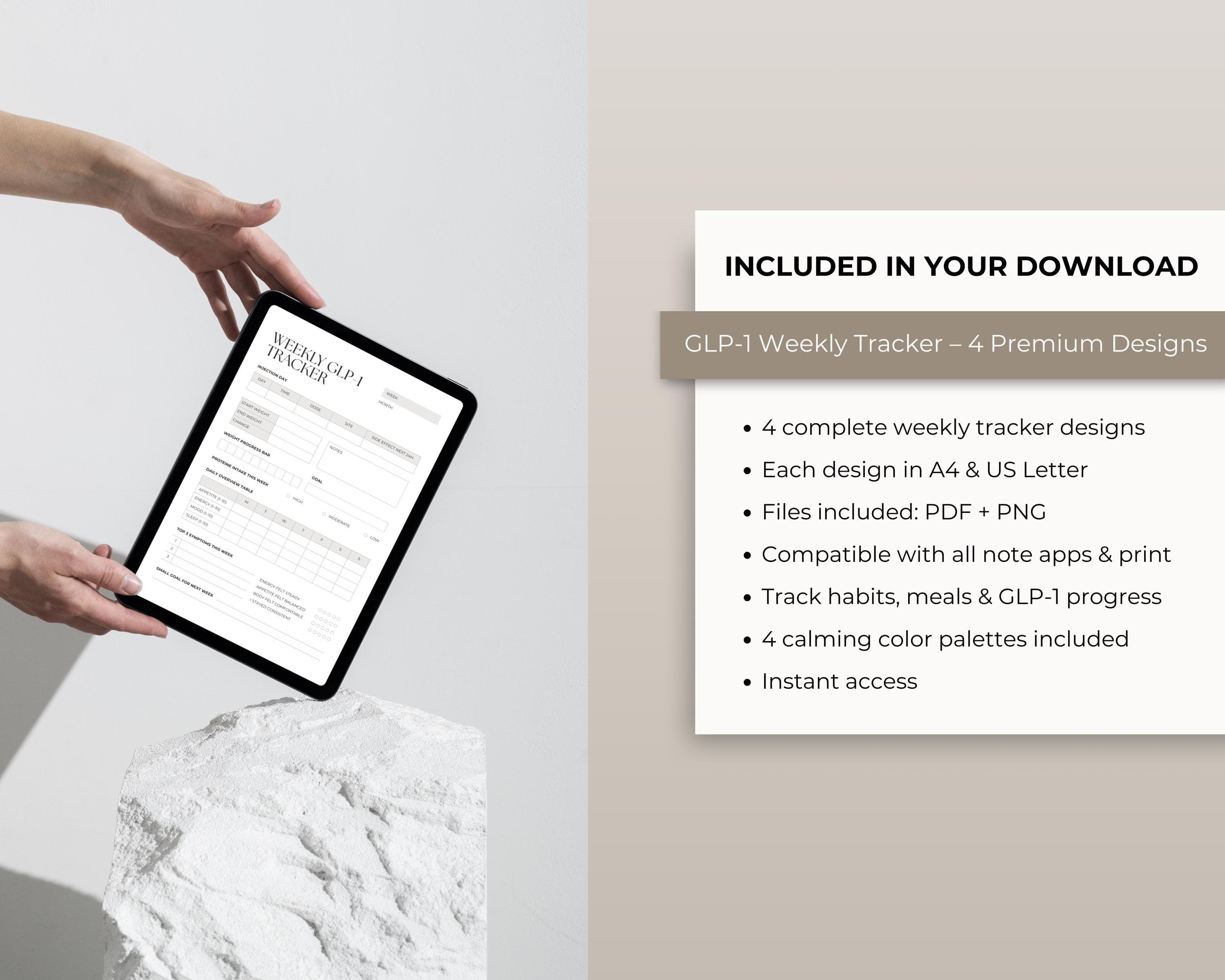 GLP-1 Protein Tracker Printable | Weekly Protein Intake & Progress Log | Muscle-Preserving Weight Loss Sheet PDF