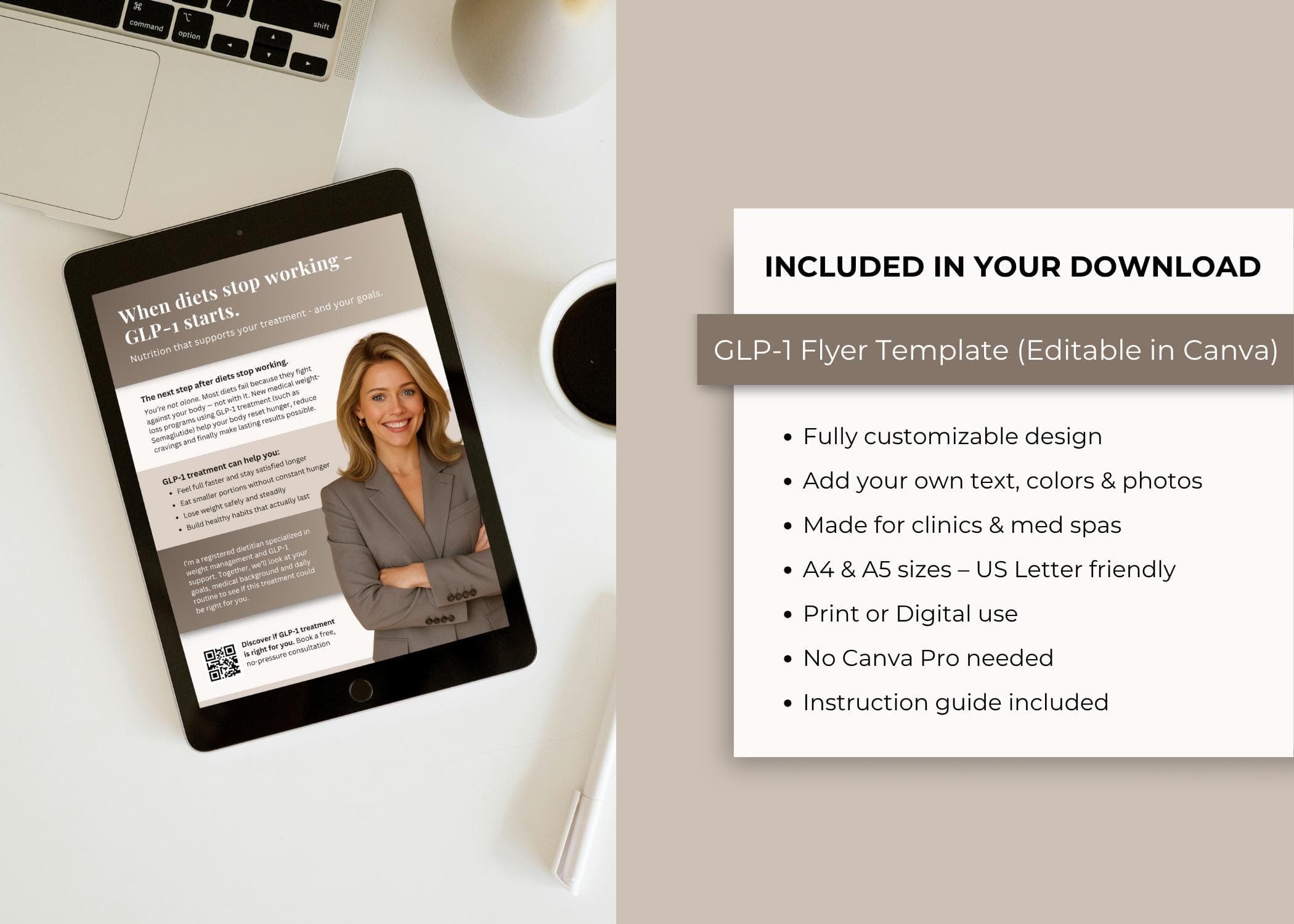 GLP-1 Informational Flyer, Editable Canva Info Sheet for Weight Loss Clinics