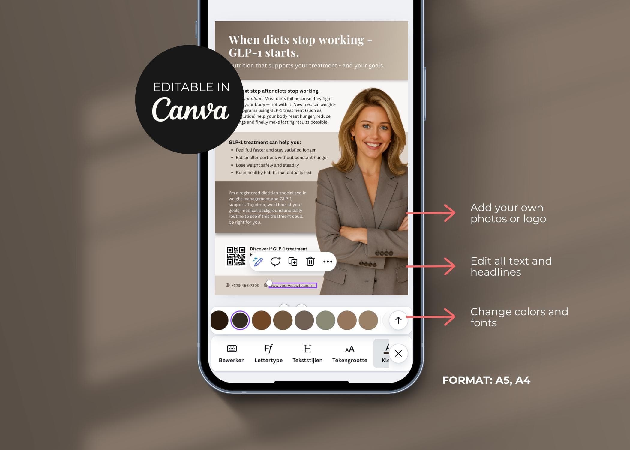 GLP-1 Informational Flyer, Editable Canva Info Sheet for Weight Loss Clinics