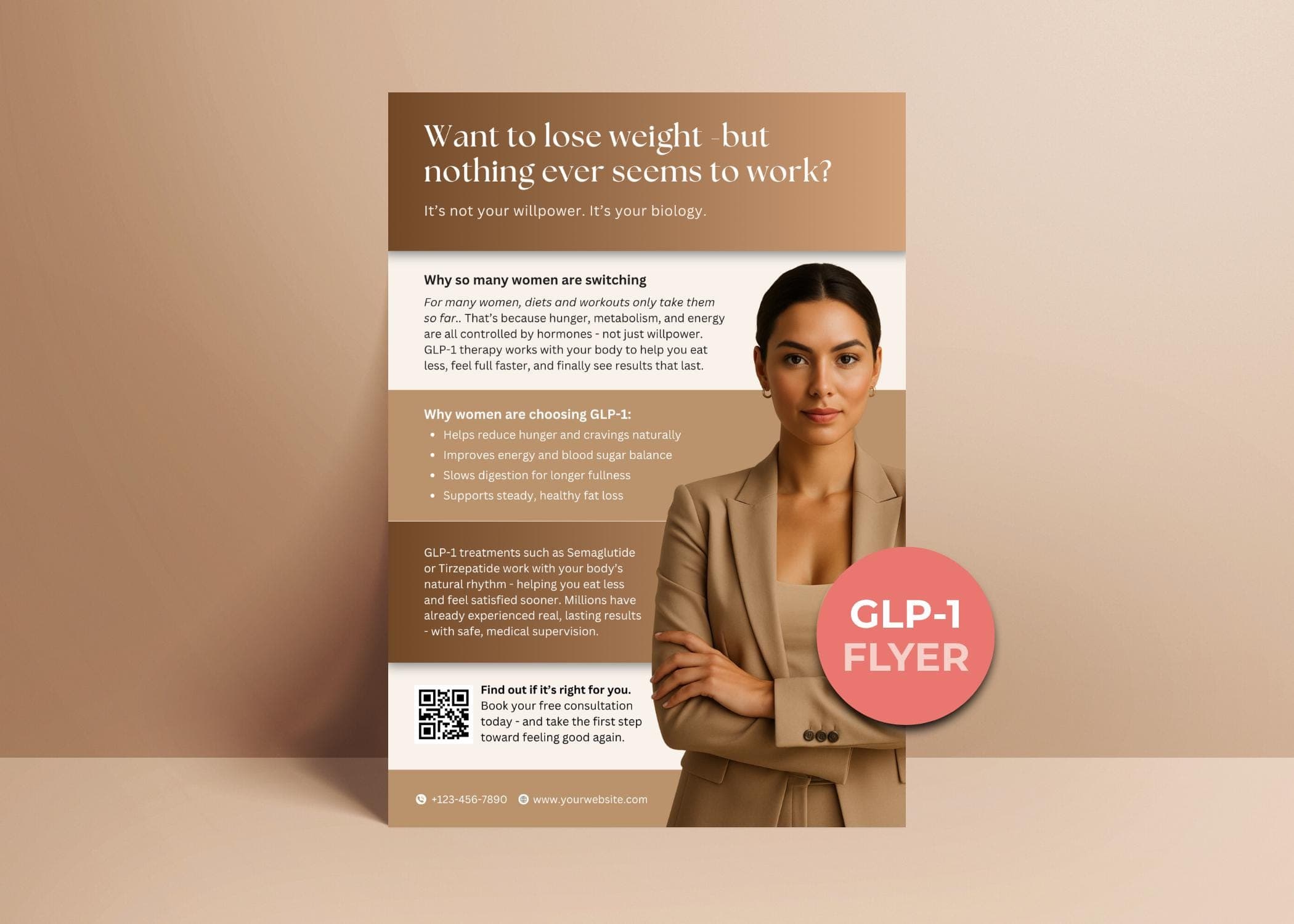 Weight Loss Brochure Template, Editable Canva GLP-1 Clinic Trifold Handout