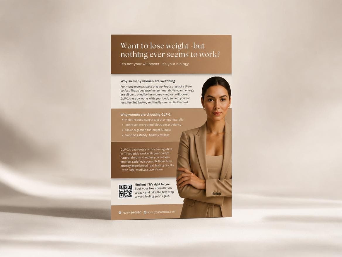 Weight Loss Brochure Template, Editable Canva GLP-1 Clinic Trifold Handout