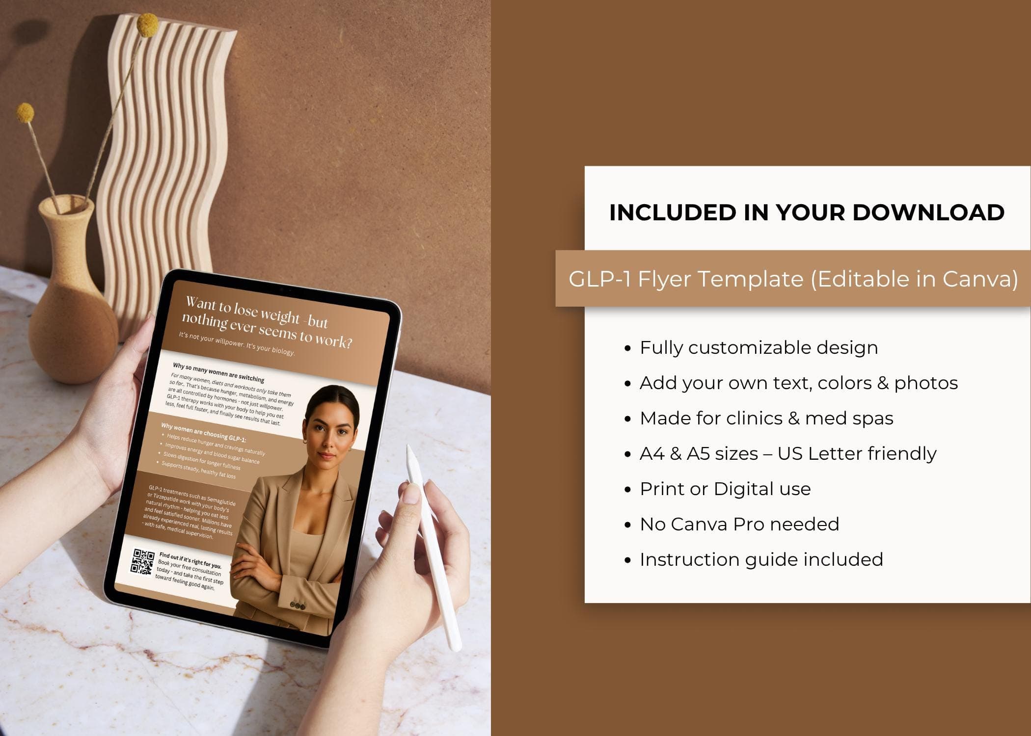 Weight Loss Brochure Template, Editable Canva GLP-1 Clinic Trifold Handout