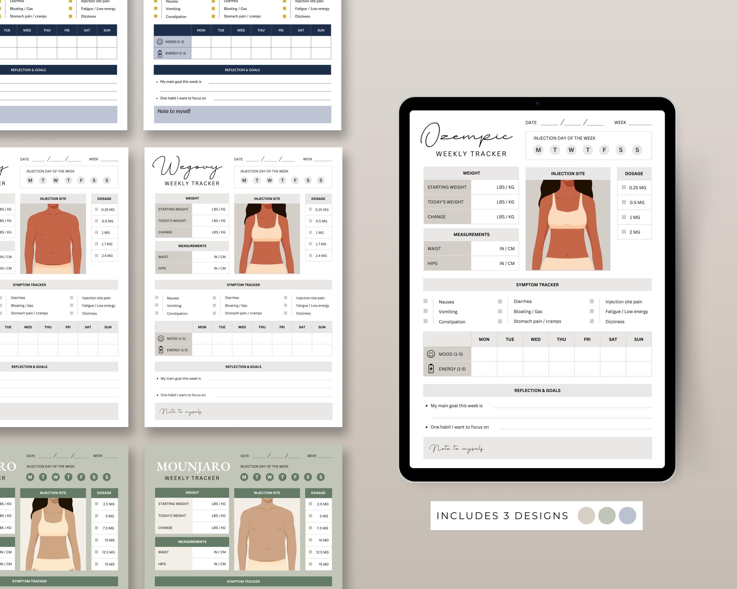 GLP-1 Weight Loss Tracker | Injection & Side Effects Journal (Digital Download)