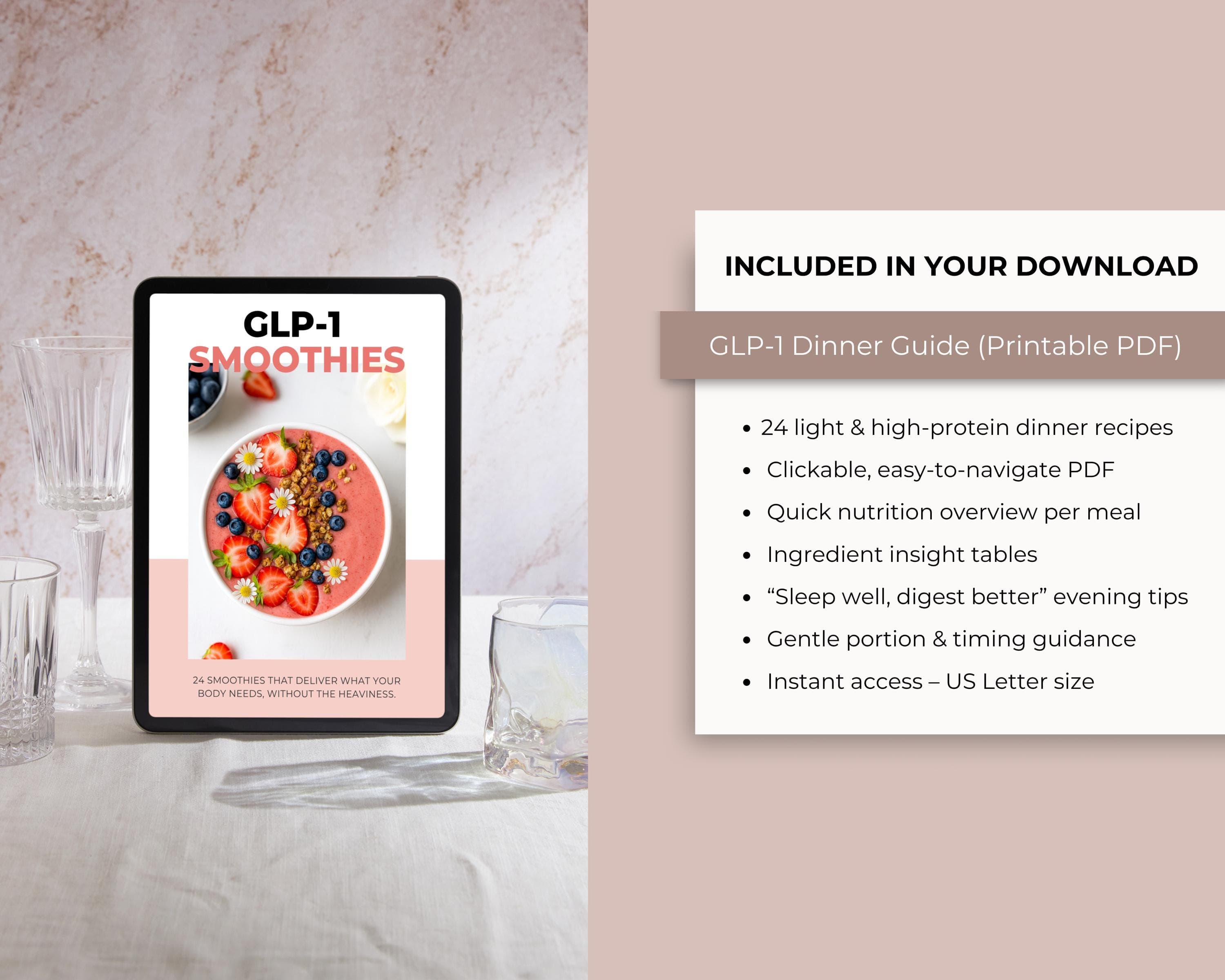 GLP-1 Smoothie Meal Plan, Weight Loss Recipes, Food Tracker (Digital Download)