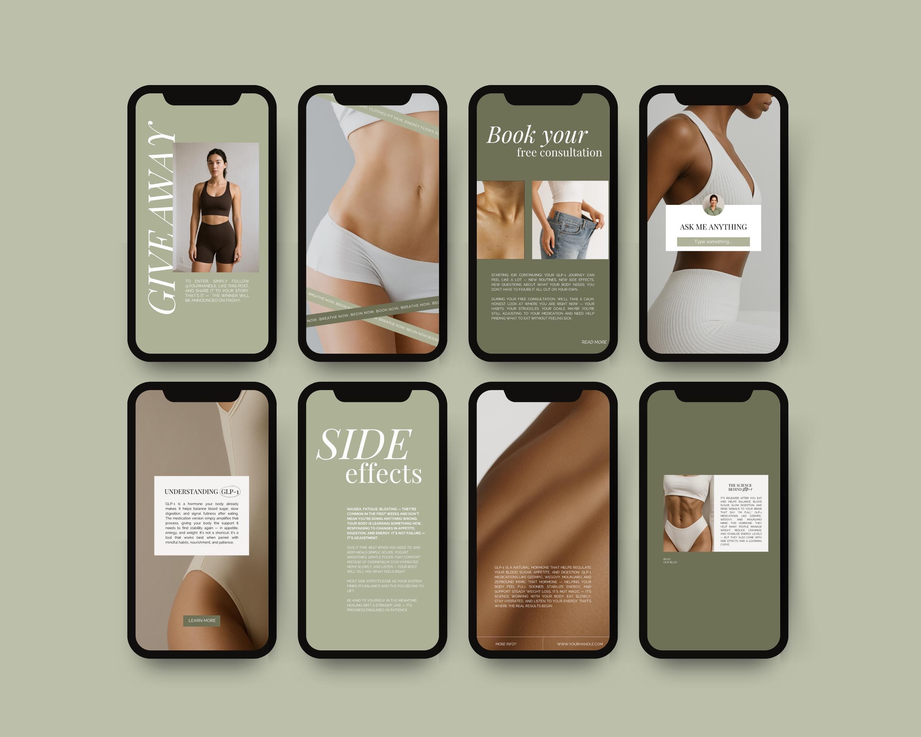 GLP-1 Social Media Canva Templates, Weight Loss Marketing Kit