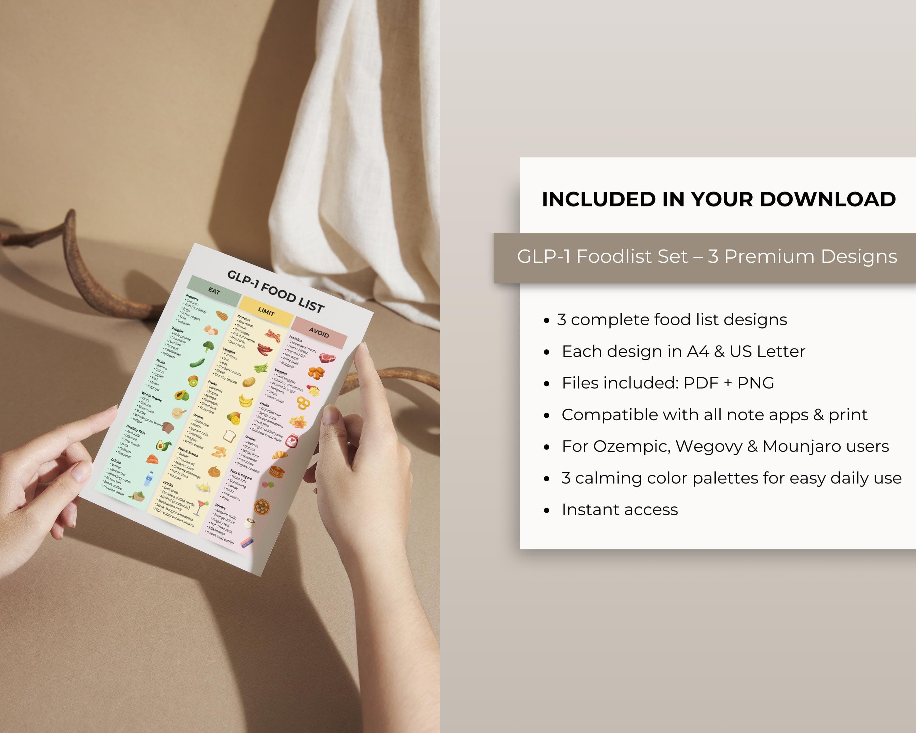 GLP-1 Diet Food List Printable | Eat/Avoid Chart PDF | Instant Weight Loss Support Guide