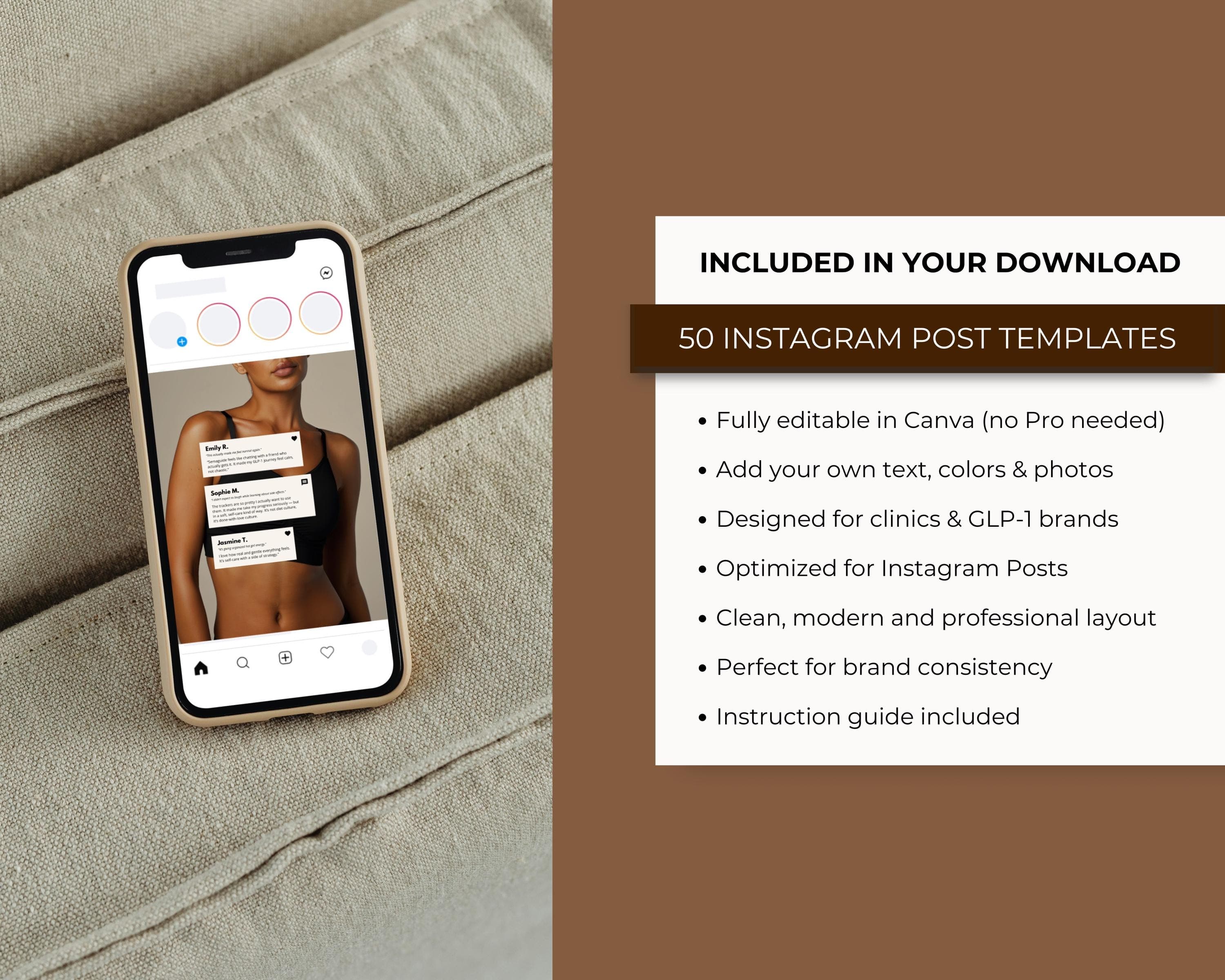 50 GLP1 Editable Canva Instagram Post Templates | Luxury Aesthetic