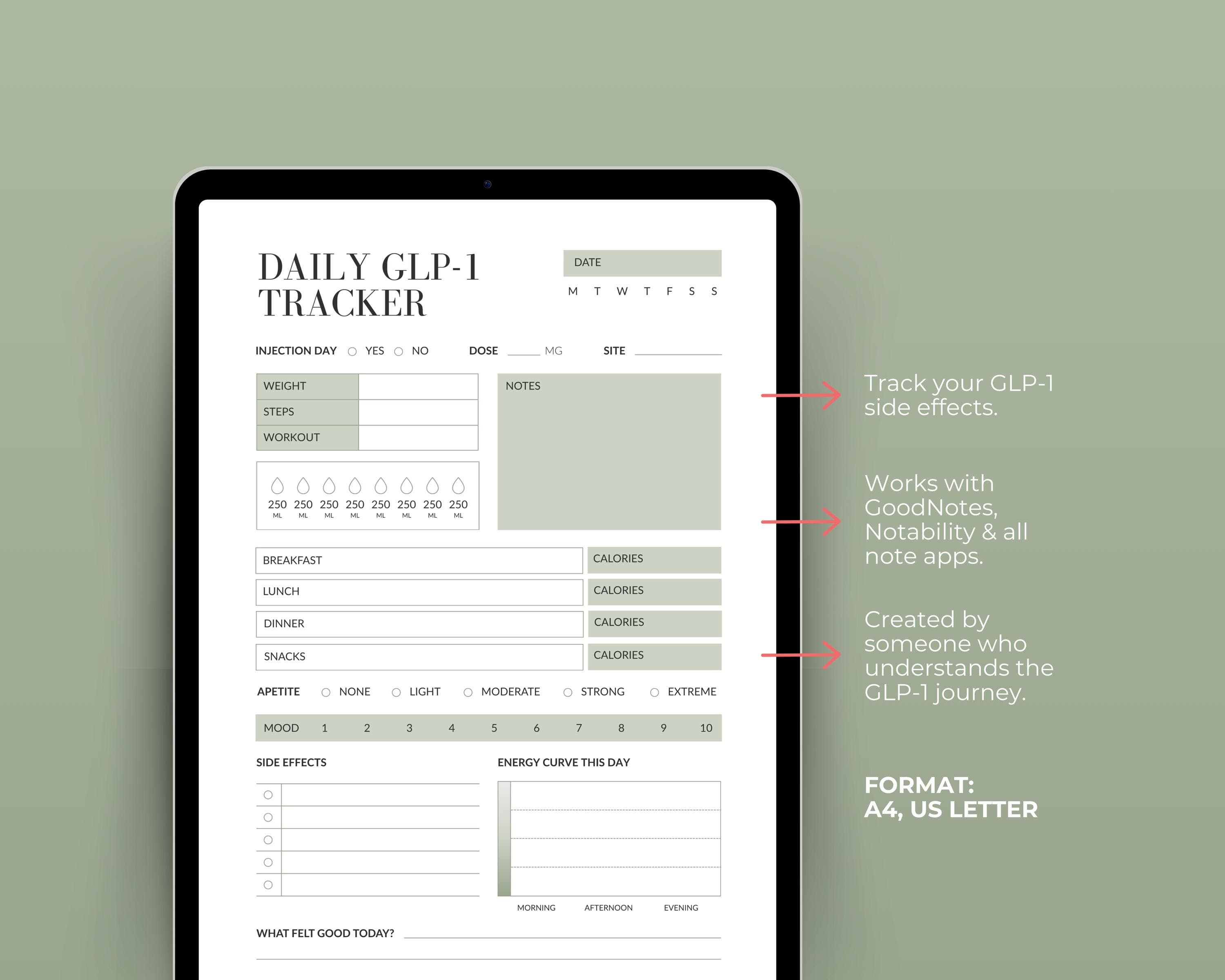 Tirzepatide Progress Tracker | GLP1 Injection Log for Weight Loss | Habit Daily, weekly & Monthly Tracking | Log Book for Side Effects