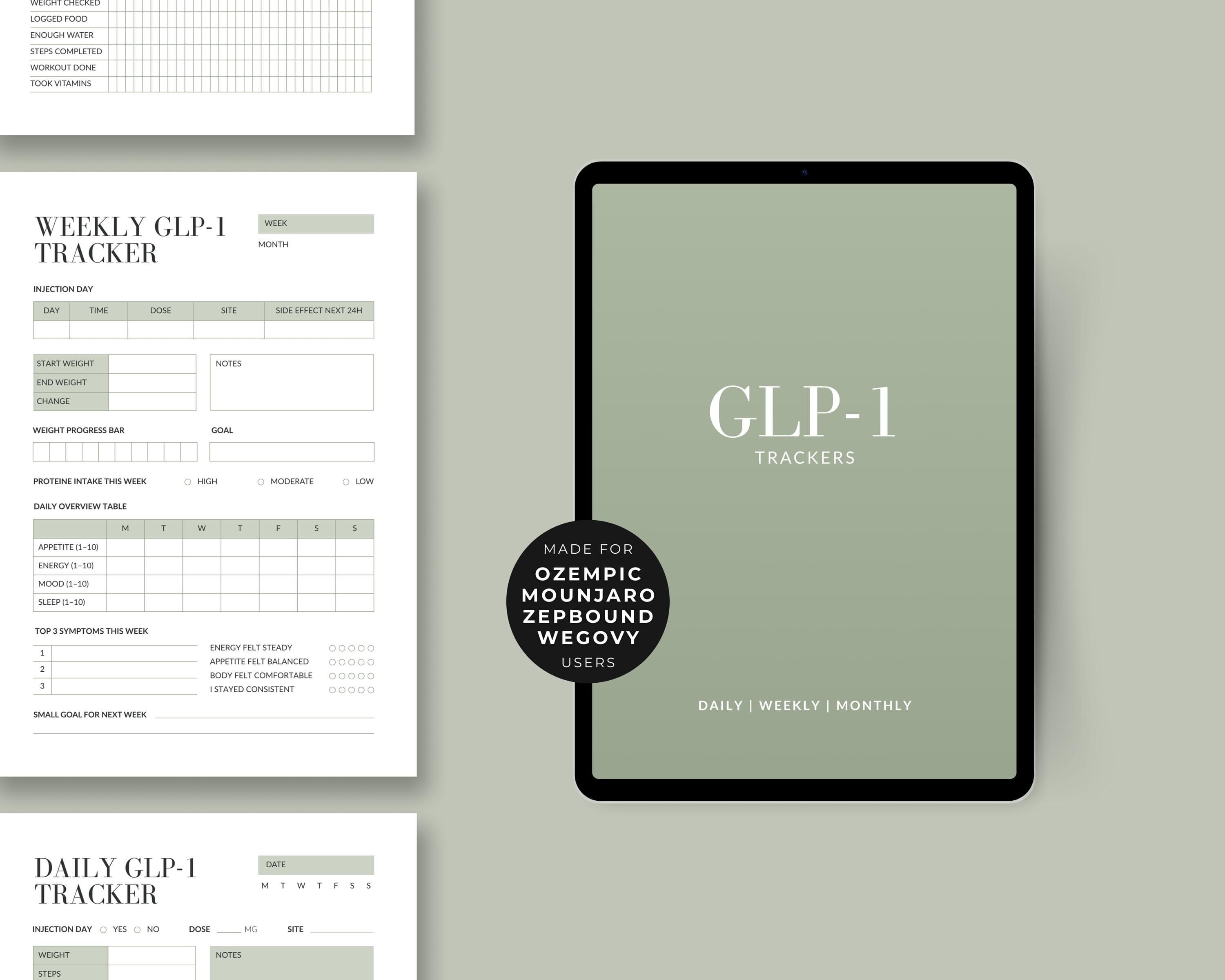 Tirzepatide Progress Tracker | GLP1 Injection Log for Weight Loss | Habit Daily, weekly & Monthly Tracking | Log Book for Side Effects
