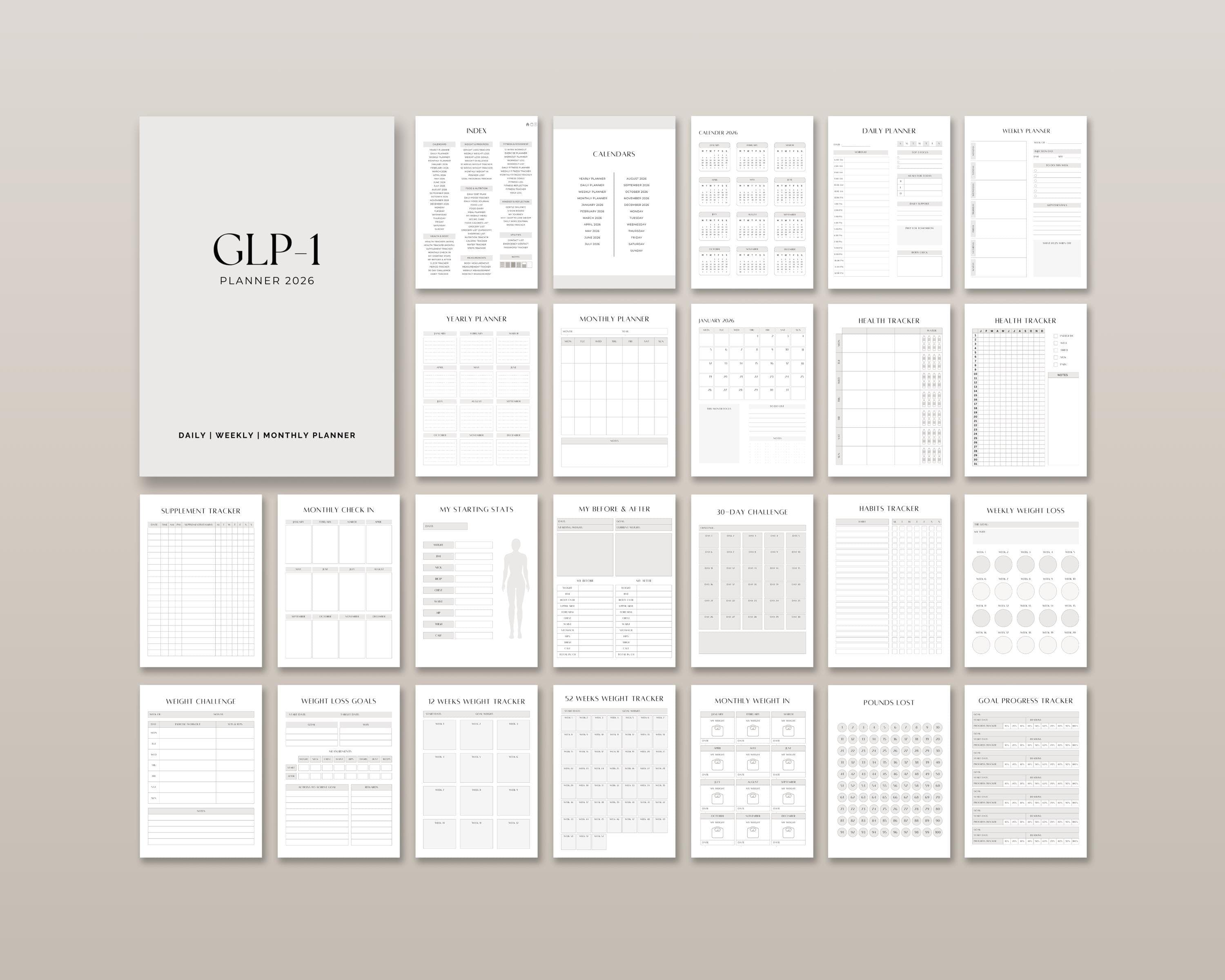 Semaglutide PDF Planner 2026 | GLP1 Peptide Journal | Goodnotes Weight Loss Log | Daily GLP1 Routine | Tirzepatide Bullet Journal