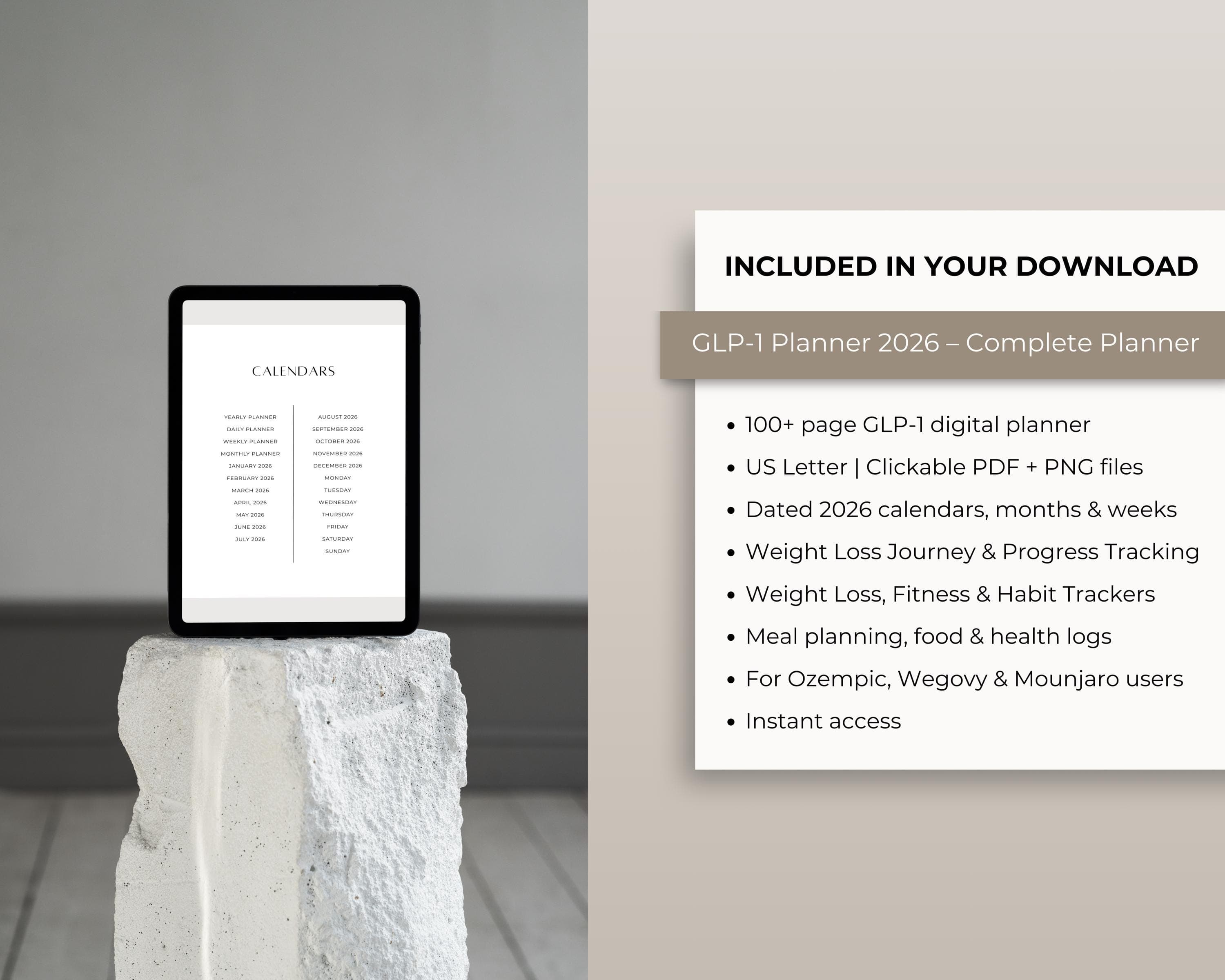 Semaglutide PDF Planner 2026 | GLP1 Peptide Journal | Goodnotes Weight Loss Log | Daily GLP1 Routine | Tirzepatide Bullet Journal