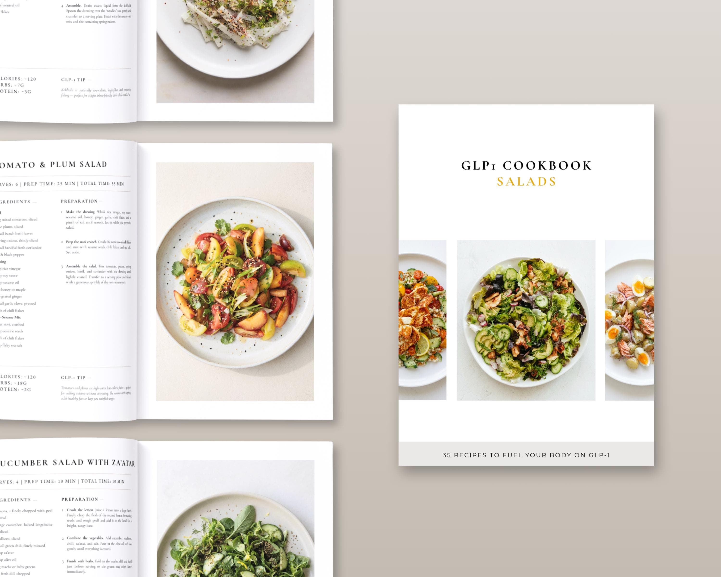 High Protein Salad Cookbook | 35 Filling GLP-1 Salad Bowls | Fiber-Rich No-Cook Lunches for Smaller Portions | Digital PDF